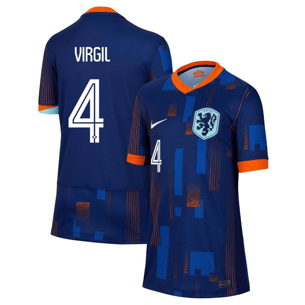 Virgil van Dijk 4 Netherlands National Team 2024 Away YOUTH Jersey - Blue