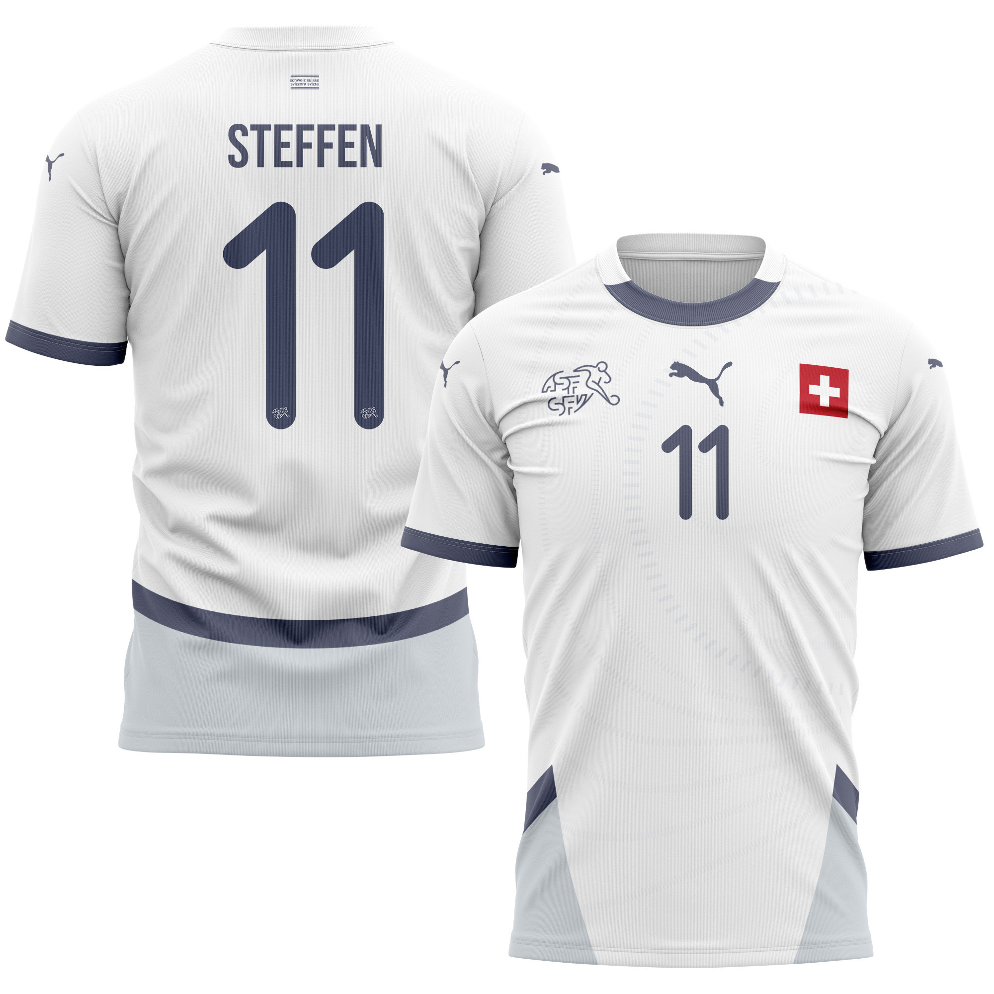 Renato Steffen 11 Switzerland National Team 2024/25 Away Kits AOP T-shirt - White