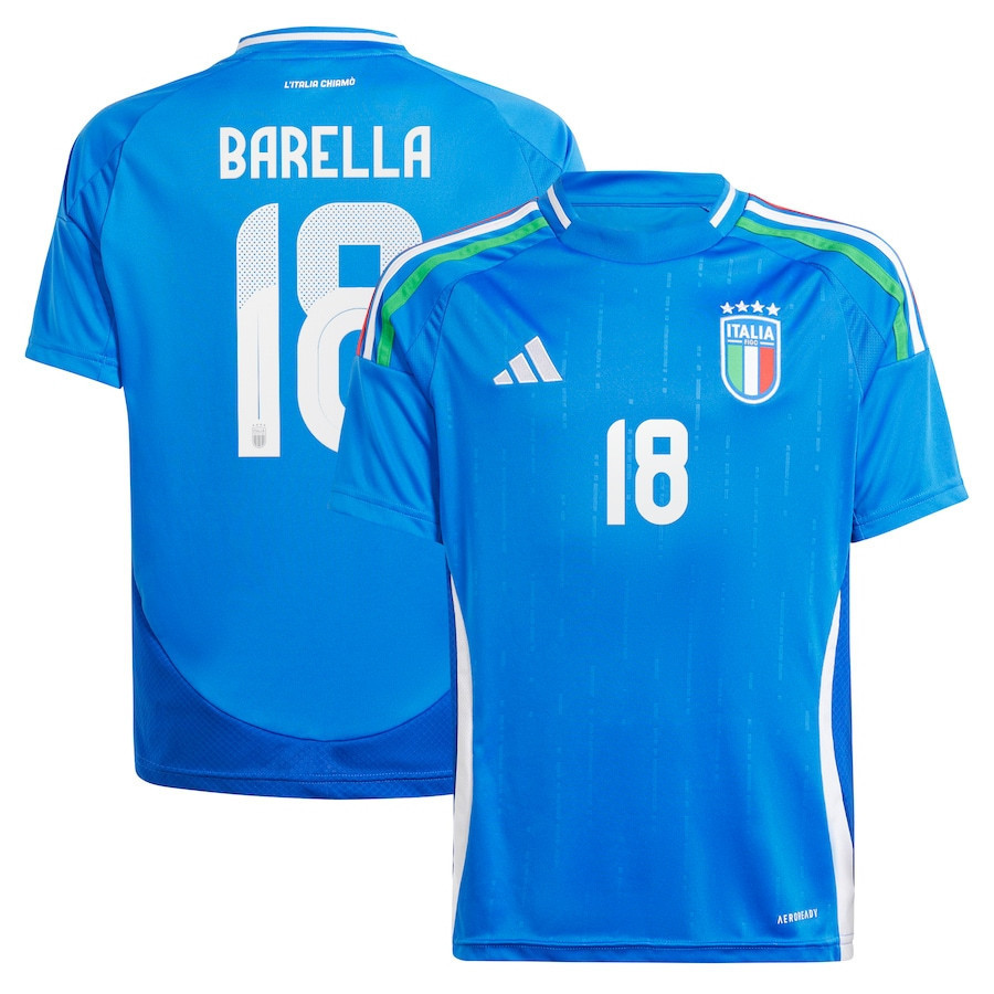 Nicolo Barella 18 Italy National Team 2024 Home YOUTH Jersey - Blue