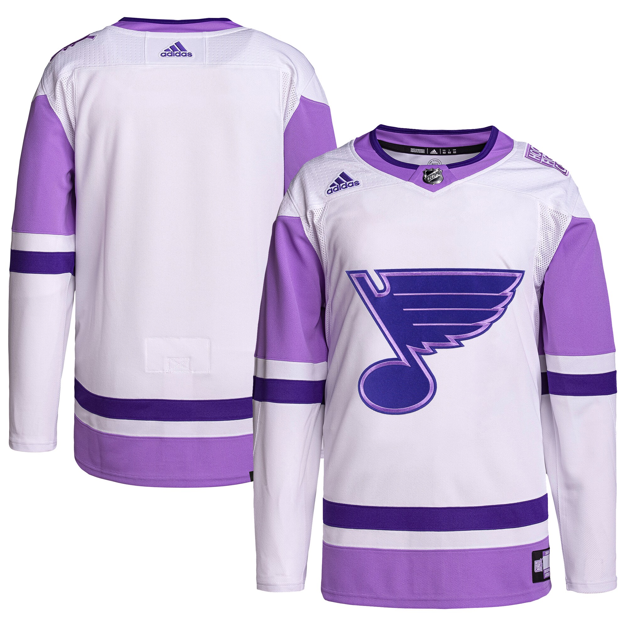 St. Louis Blues adidas Hockey Fights Cancer Primegreen Authentic Blank Practice Jersey - White\/Purple