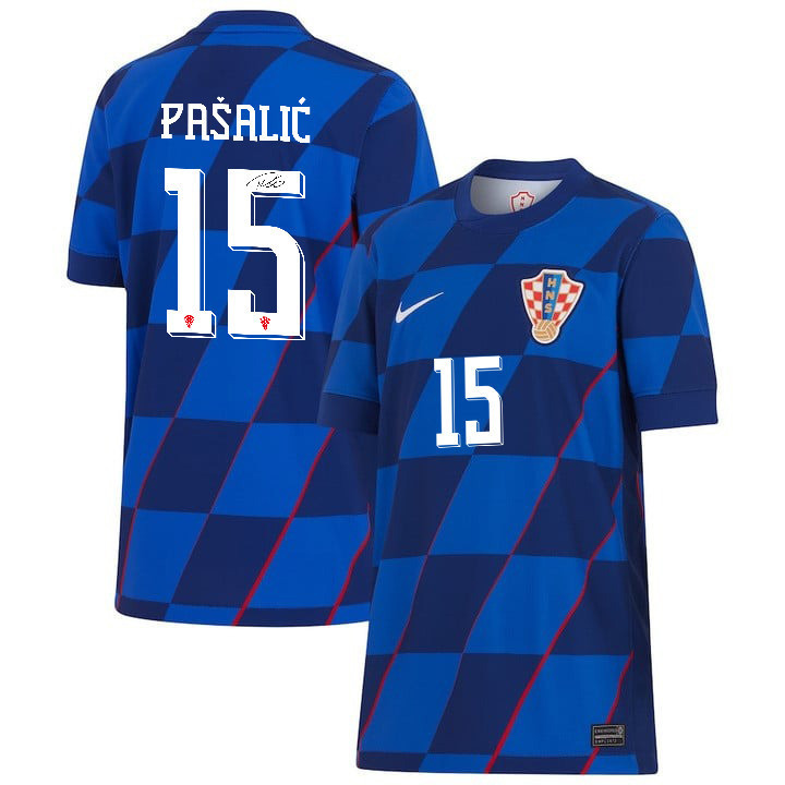Mario Pašalić 15 Signed Croatia National Team 2024 Away YOUTH Jersey Autographed - Navy
