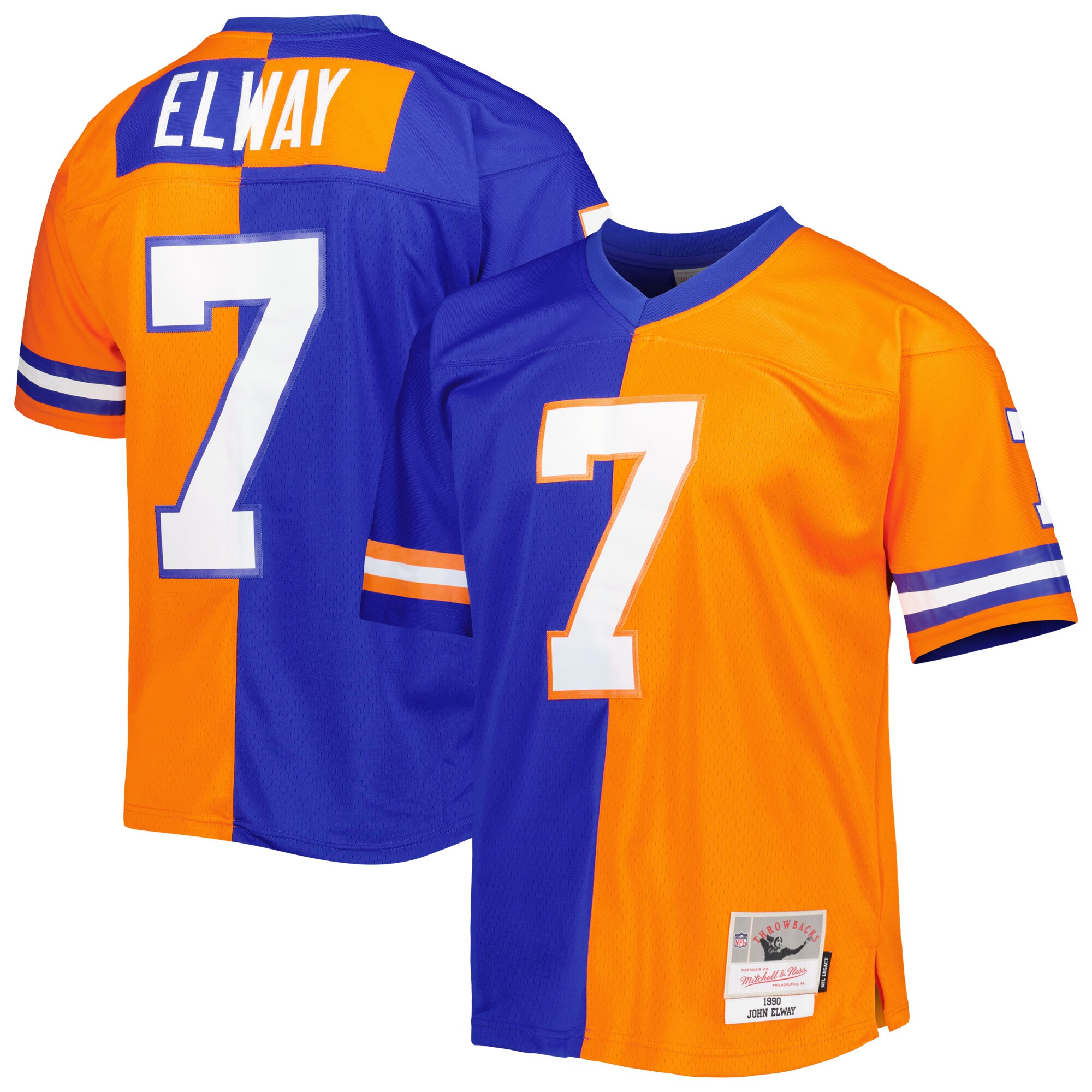 John Elway Denver Broncos Mitchell & Ness 1990 Split Legacy Replica Jersey - Royal\/Orange