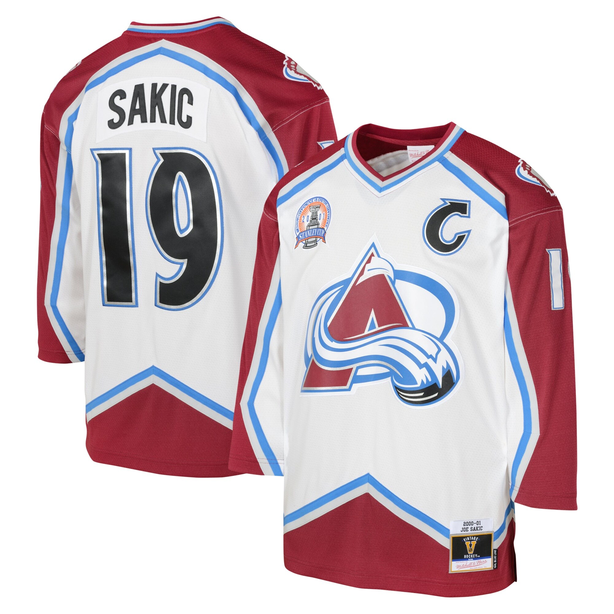 Joe Sakic Colorado Avalanche Mitchell & Ness Youth 2000 Blue Line Player Jersey - White