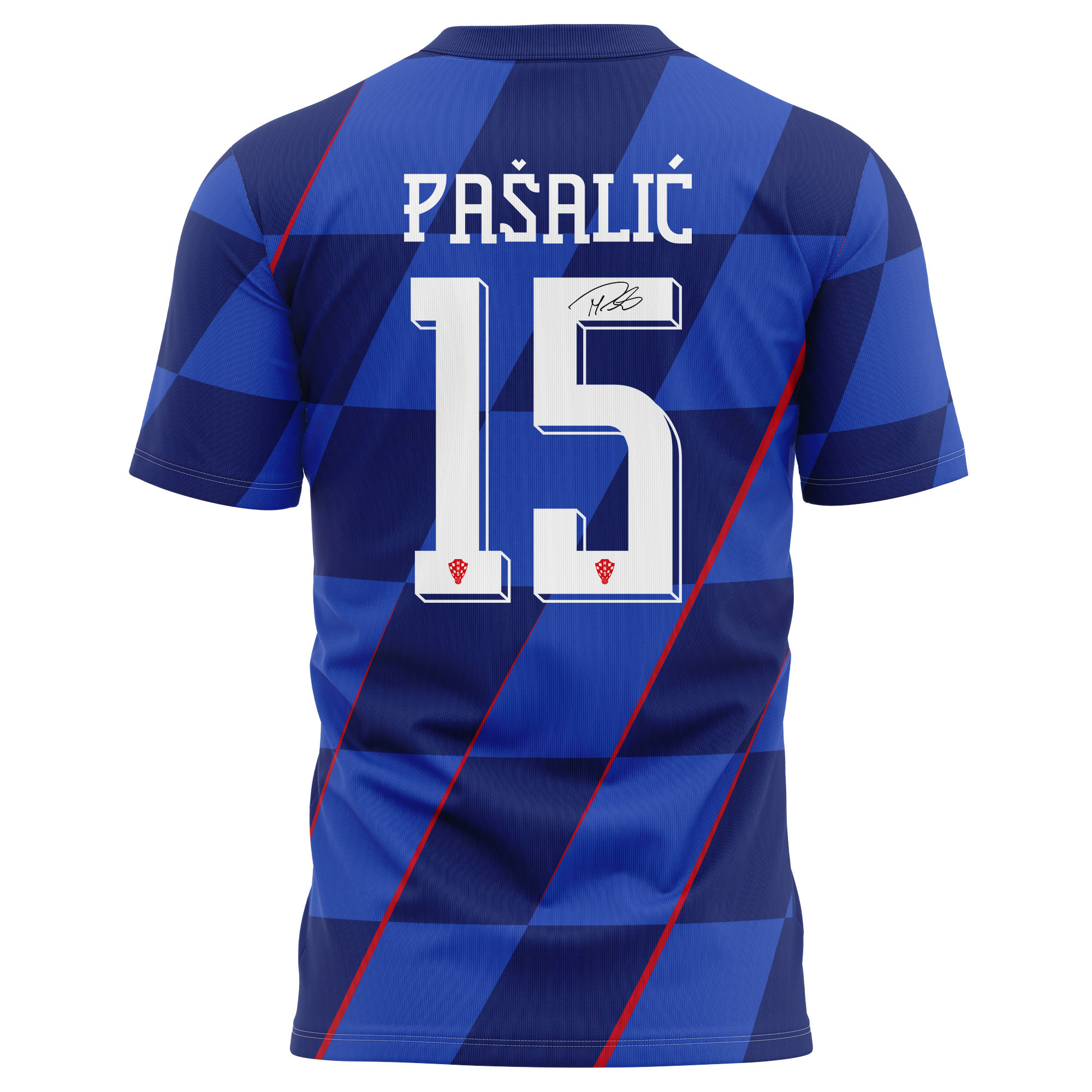 Mario Pašalić 15 Signed Croatia National Team 2024/25 Away Kits AOP T-shirt Autographed - Navy