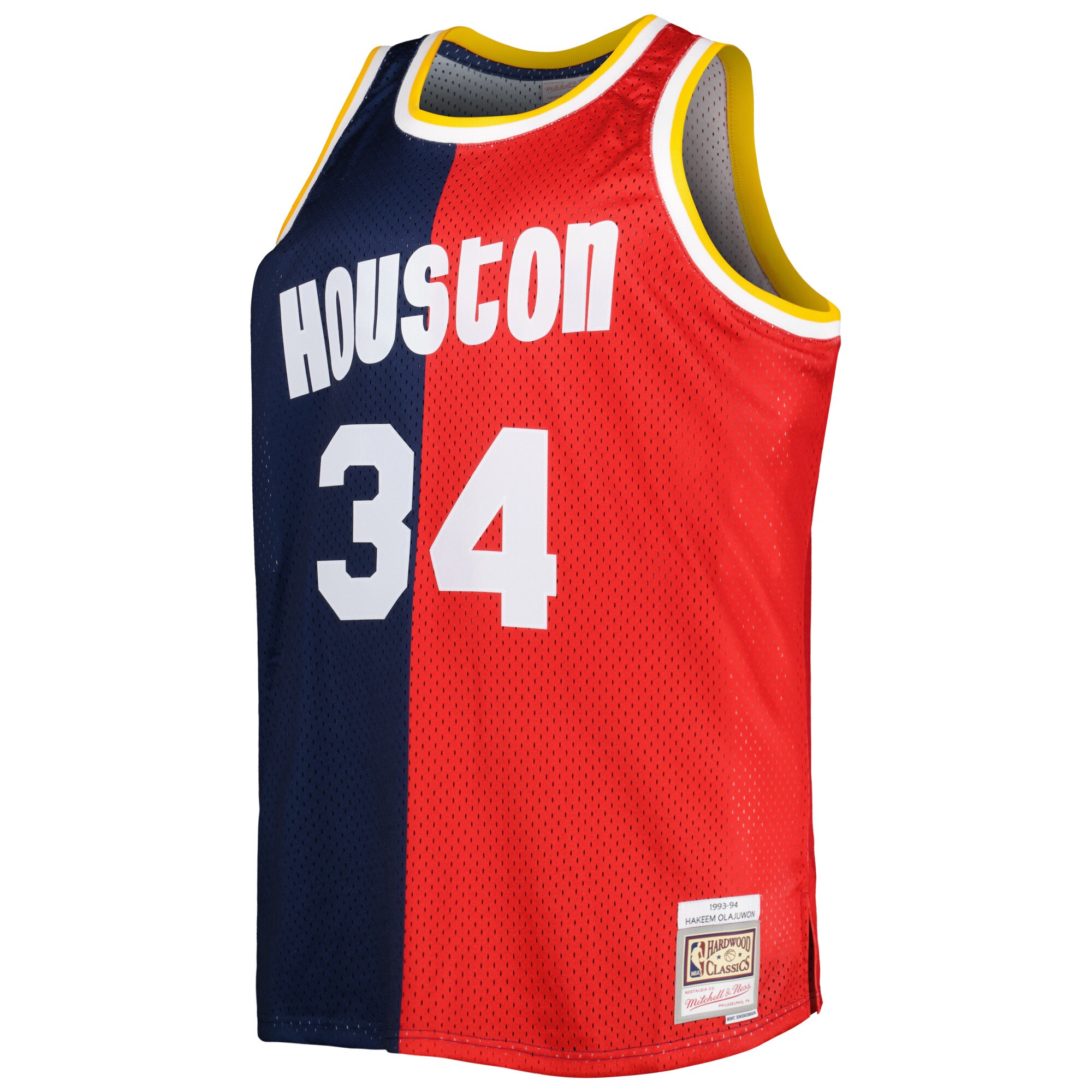 Hakeem Olajuwon Houston Rockets Mitchell & Ness Big & Tall Hardwood Classics 1993\/94 Split Swingman Jersey - Navy\/Red