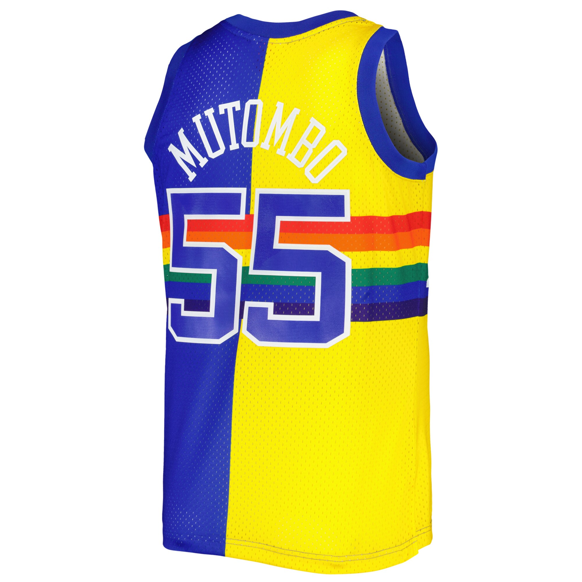 Dikembe Mutombo Denver Nuggets Mitchell & Ness Hardwood Classics 1991\/92 Split Swingman Jersey - Royal\/Gold