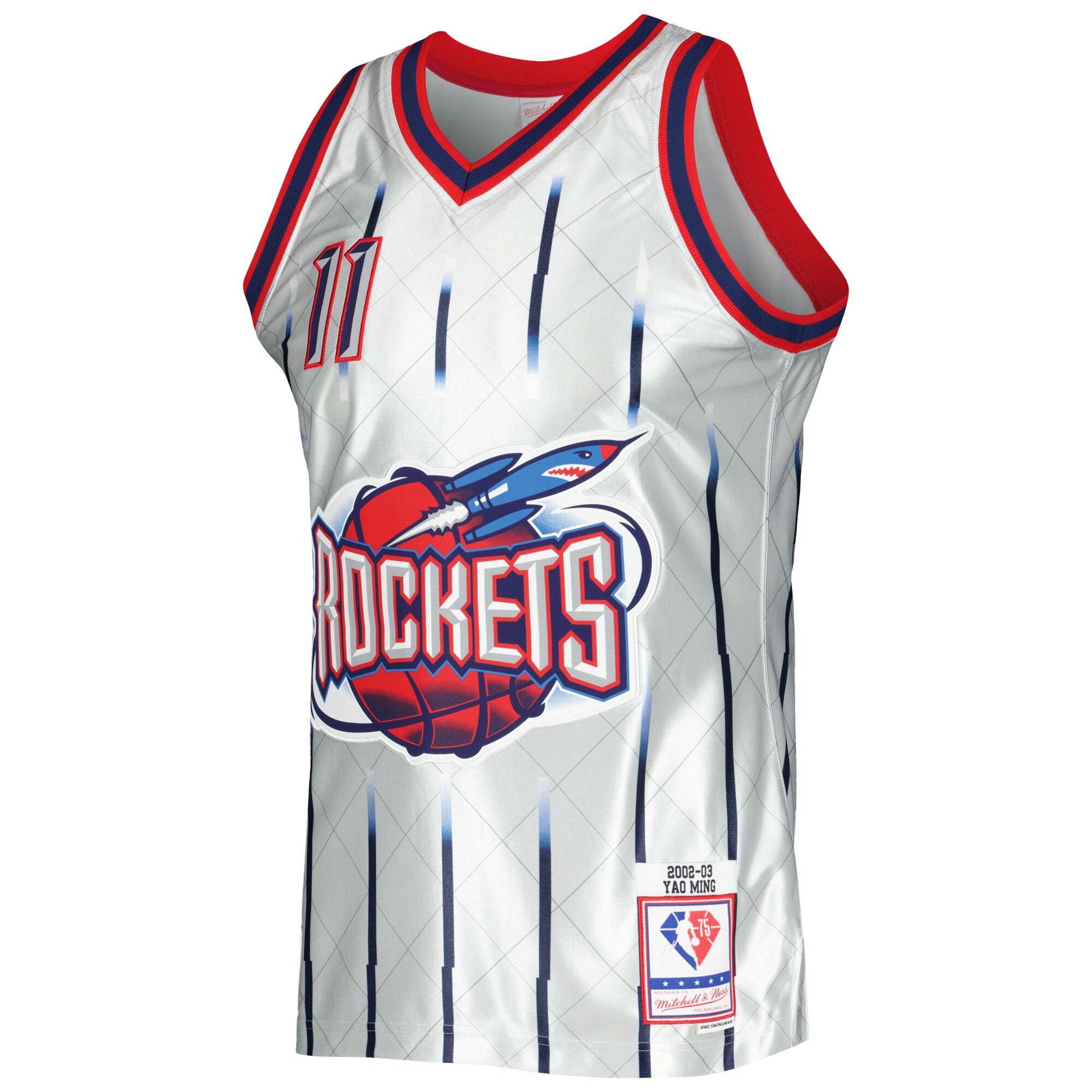 Yao Ming Houston Rockets Mitchell & Ness 2002\/03 Hardwood Classics 75th Anniversary Swingman Jersey - Platinum