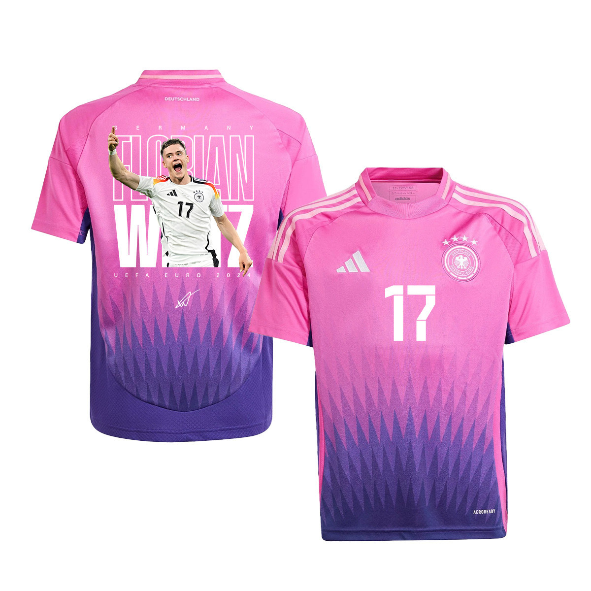 Florian Wirtz 17 Signed Rising Star Germany National Team 2024 Away YOUTH Jersey - Purple