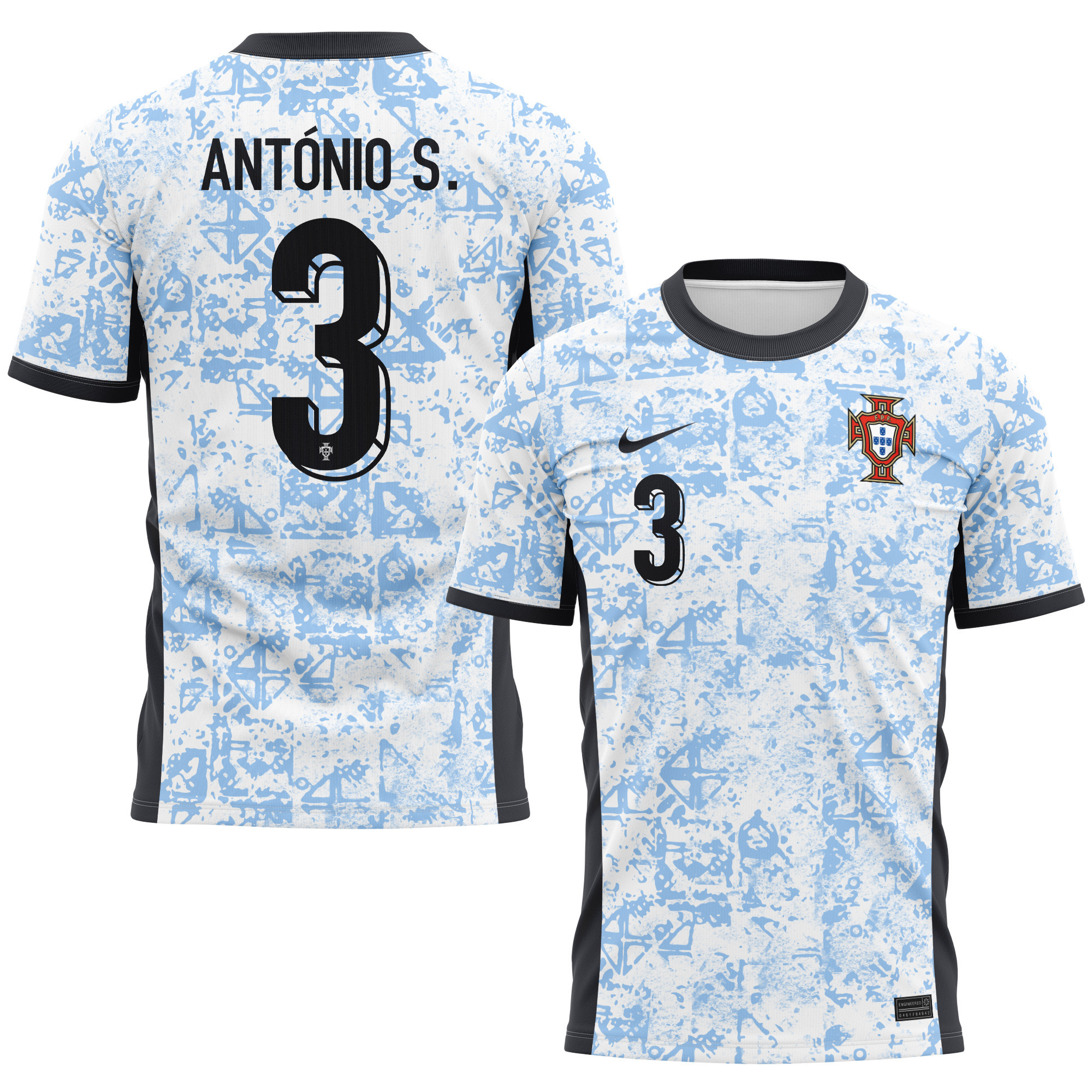António Silva 3 Portugal National Team 2024/25 Away Kits AOP T-shirt - Cream/Blue