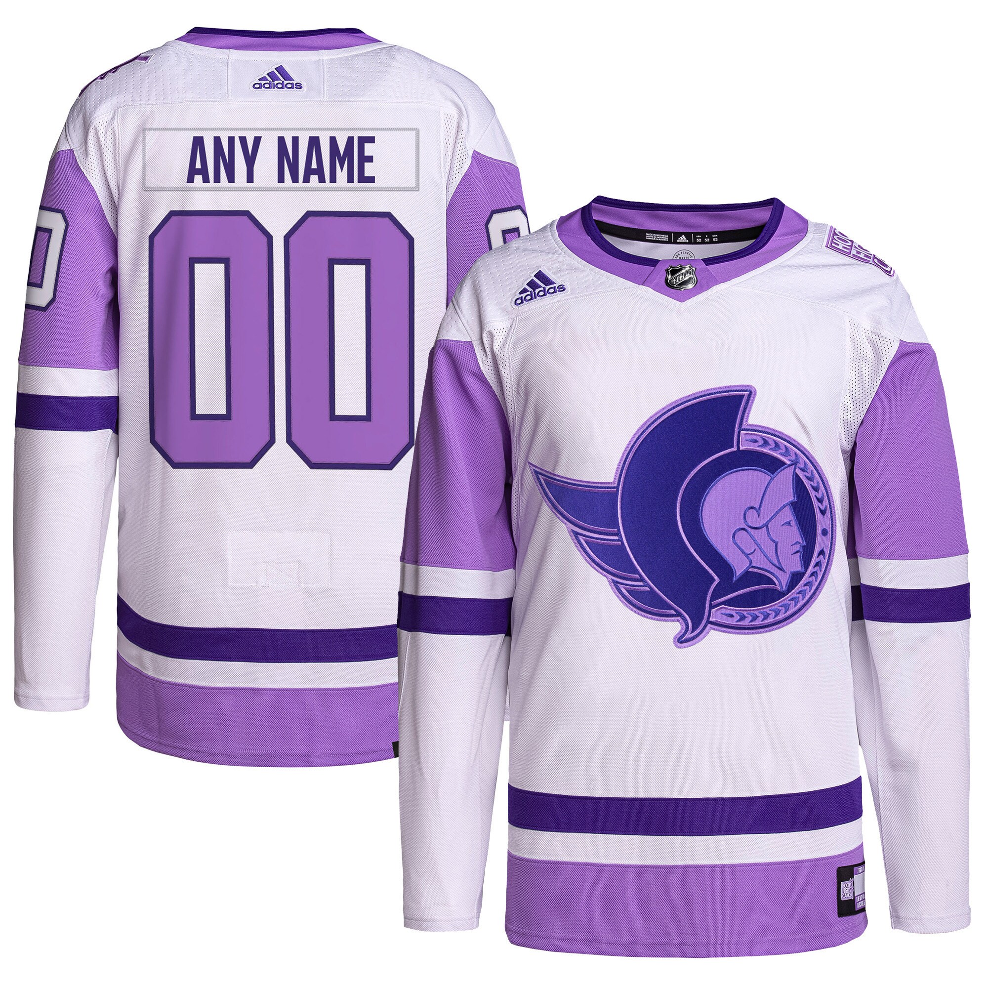 Ottawa Senators adidas Hockey Fights Cancer Primegreen Authentic Custom Jersey - White\/Purple