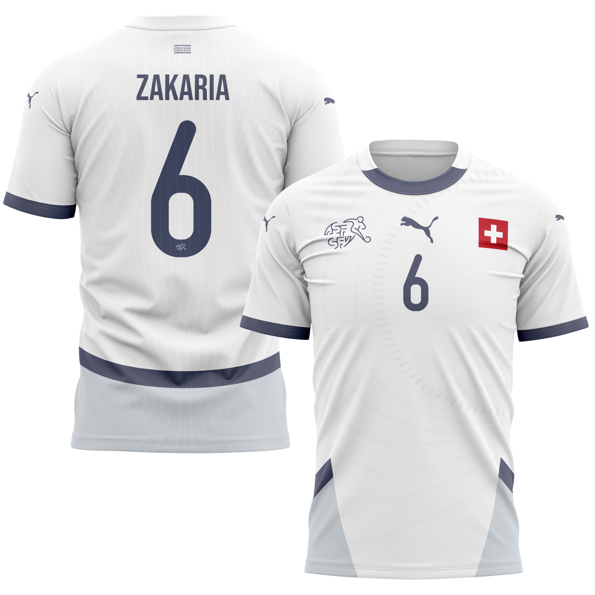 Denis Zakaria 6 Switzerland National Team 2024/25 Away Kits AOP T-shirt - White