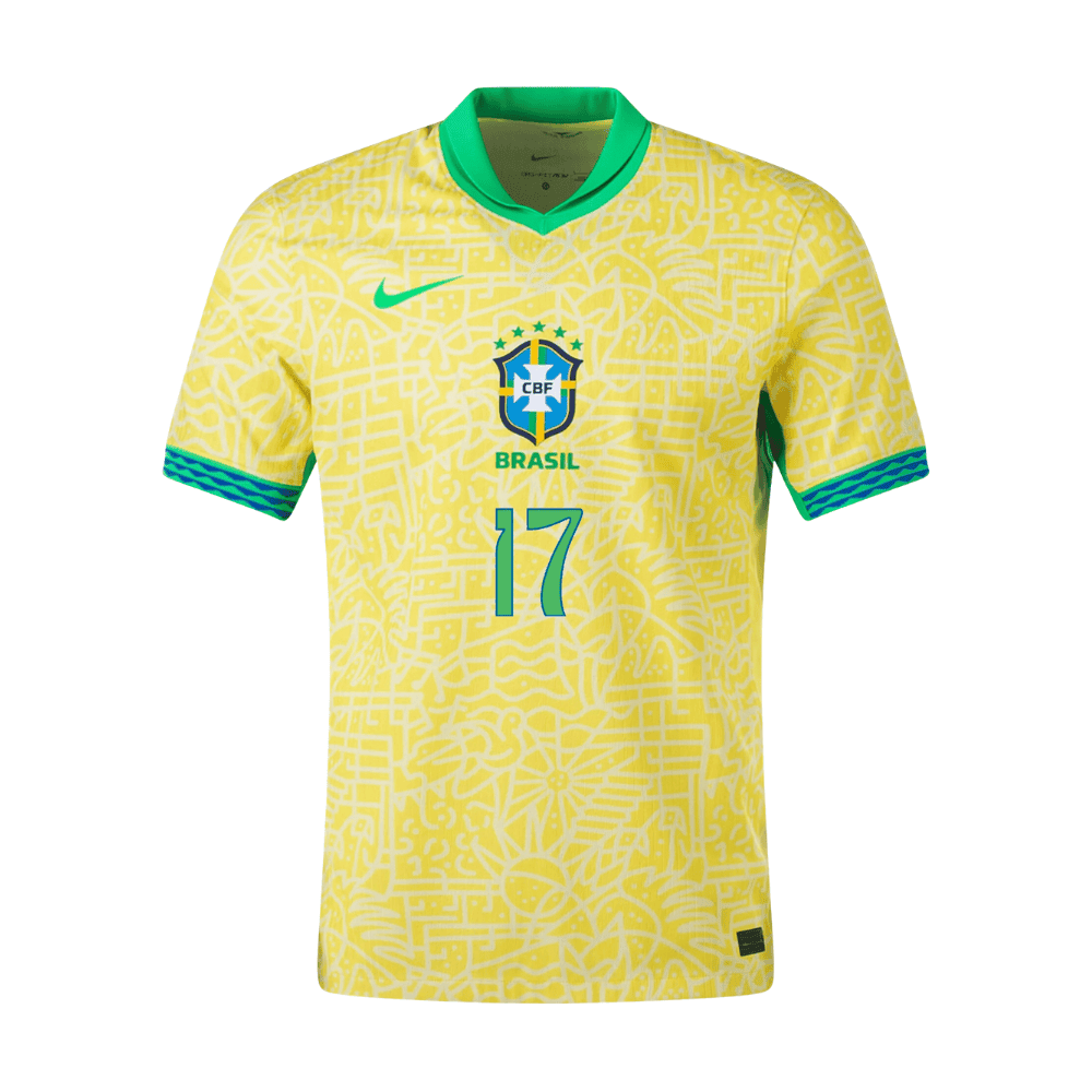 Bruno Guimarães 17 Brazil National Team 2024 Home Stadium Men Jersey - Yellow