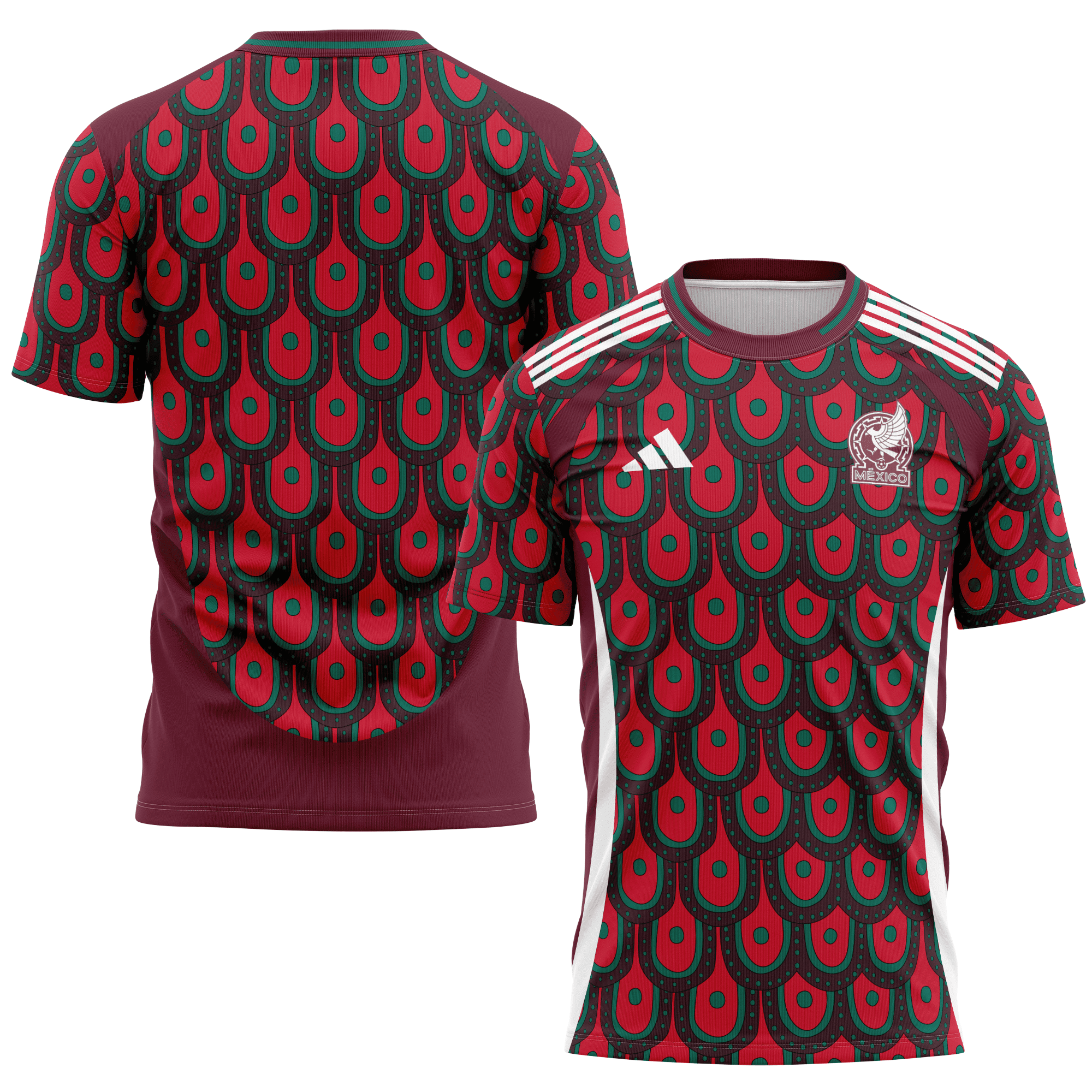 Mexico National Team 2024 Home Kits AOP T-shirt - Burgundy