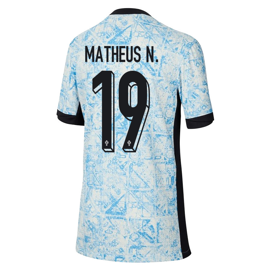 Matheus Nunes 19 Portugal National Team 2024/25 Away YOUTH Jersey - Cream/Blue