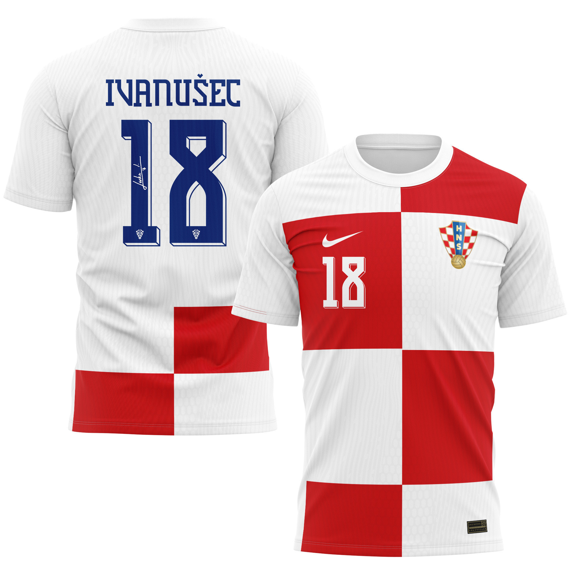 Luka Ivanušec 18 Signed Croatia National Team 2024/25 Home Kits AOP T-shirt Autographed - White