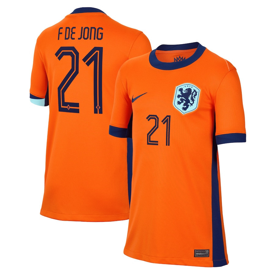 Frenkie de Jong 21 Netherlands National Team 2024 Home YOUTH Jersey - Orange