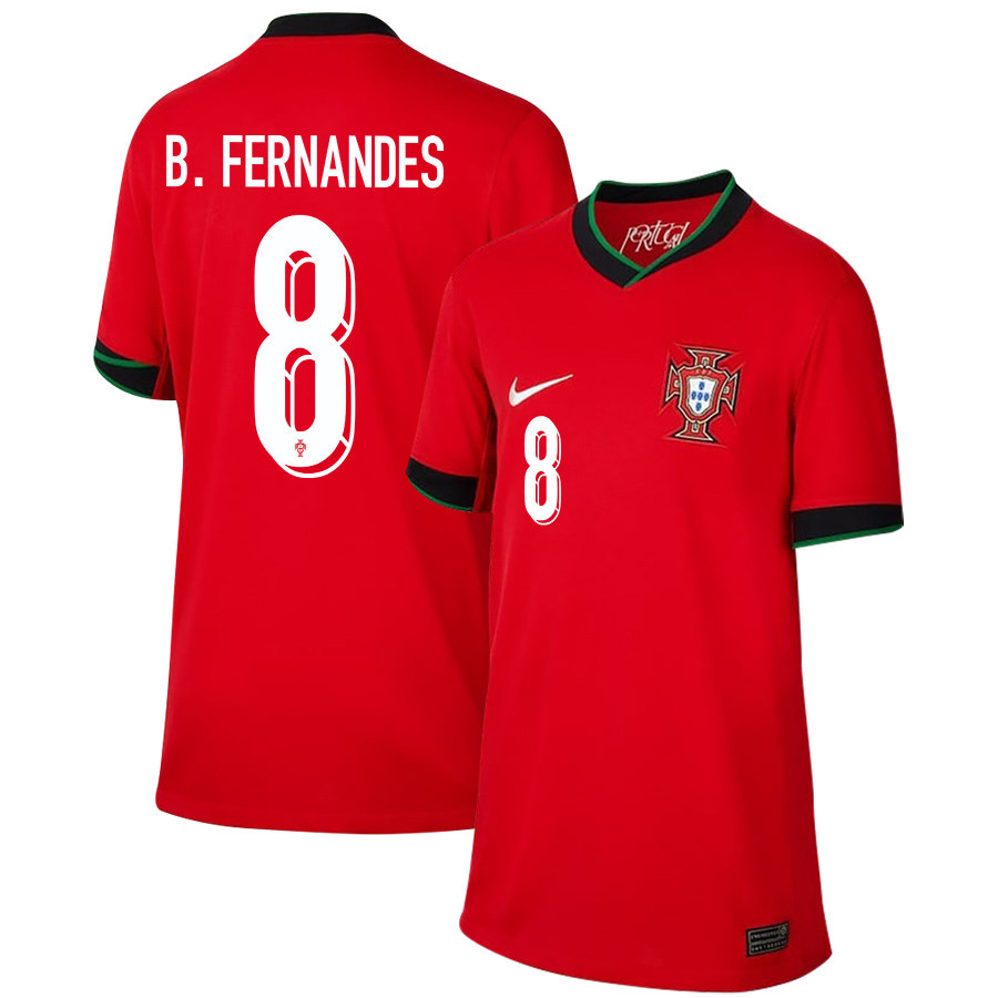 Bruno Fernandes 8 Portugal National Team 2024/25 Home YOUTH Jersey - Red