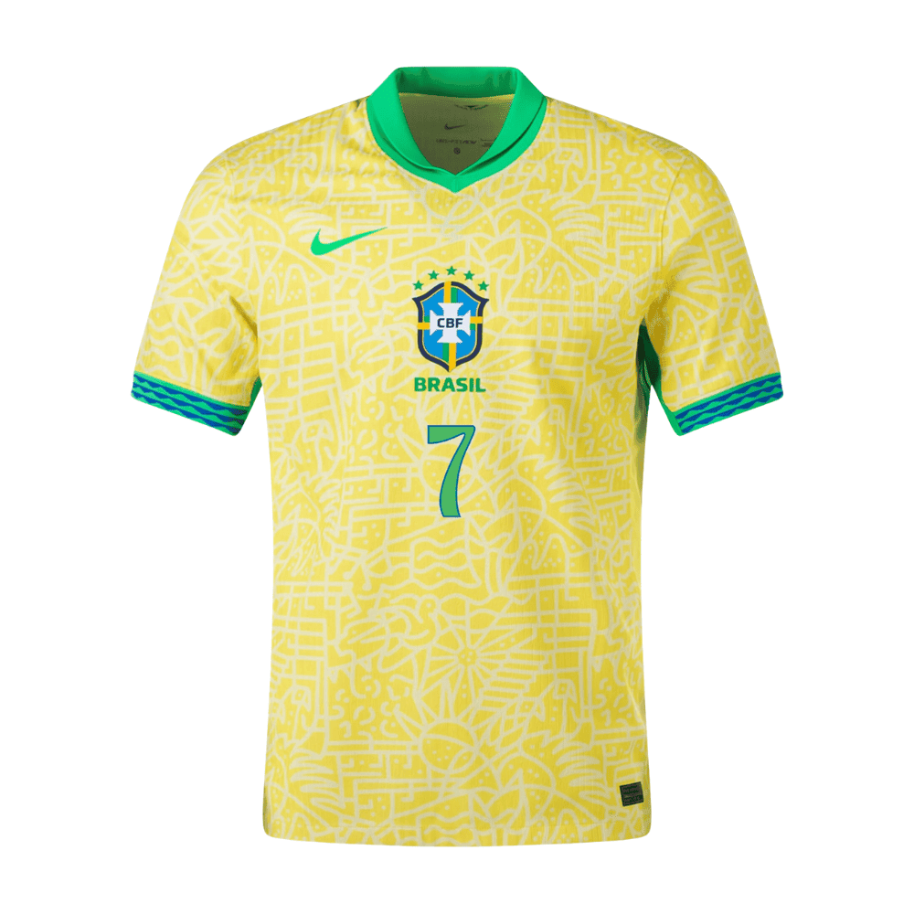 Vinicius Junior 7 Brazil National Team 2024 Home Stadium Men Jersey - Yellow