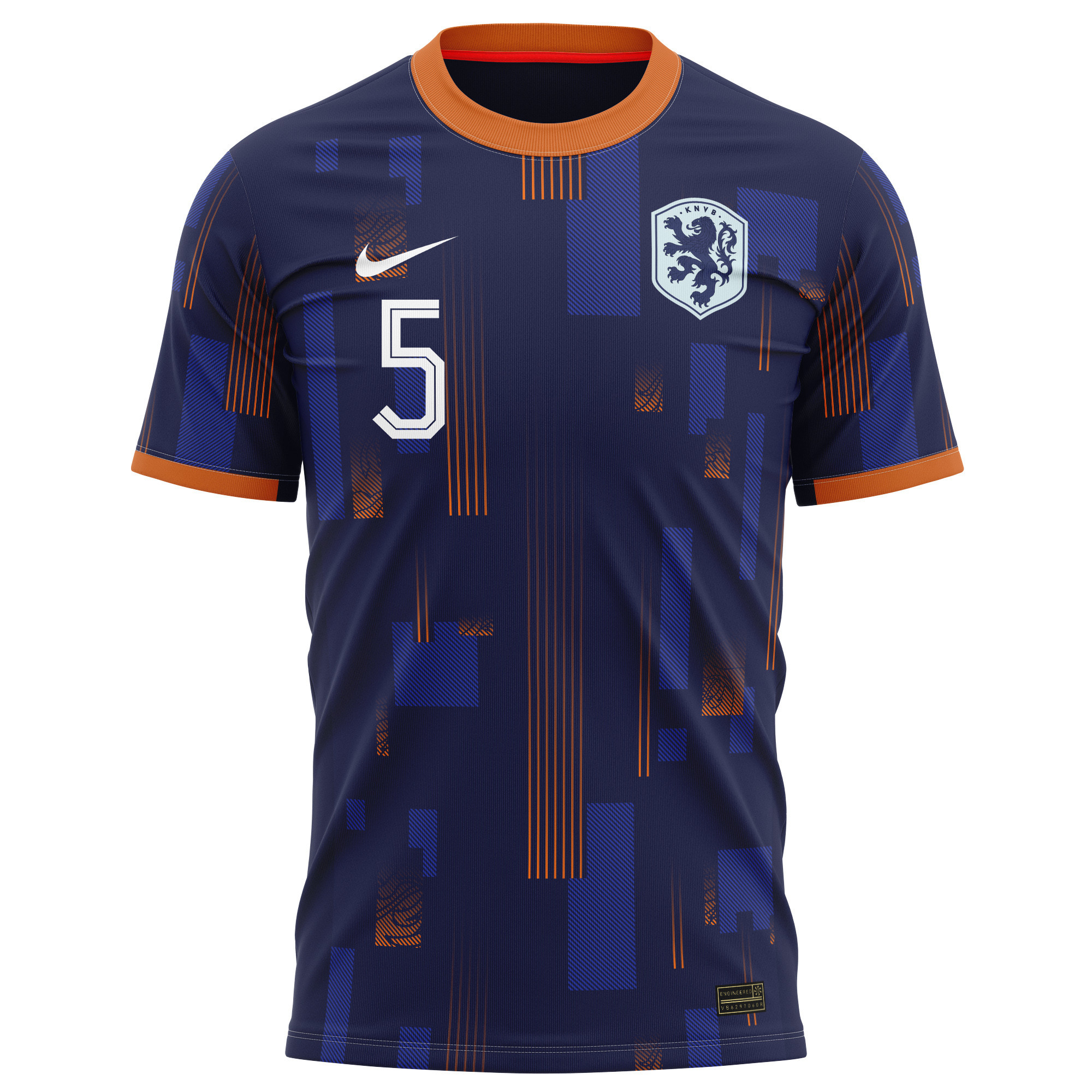 Nathan Aké 5 Netherlands National Team 2024 Away Kits AOP T-shirt - Navy
