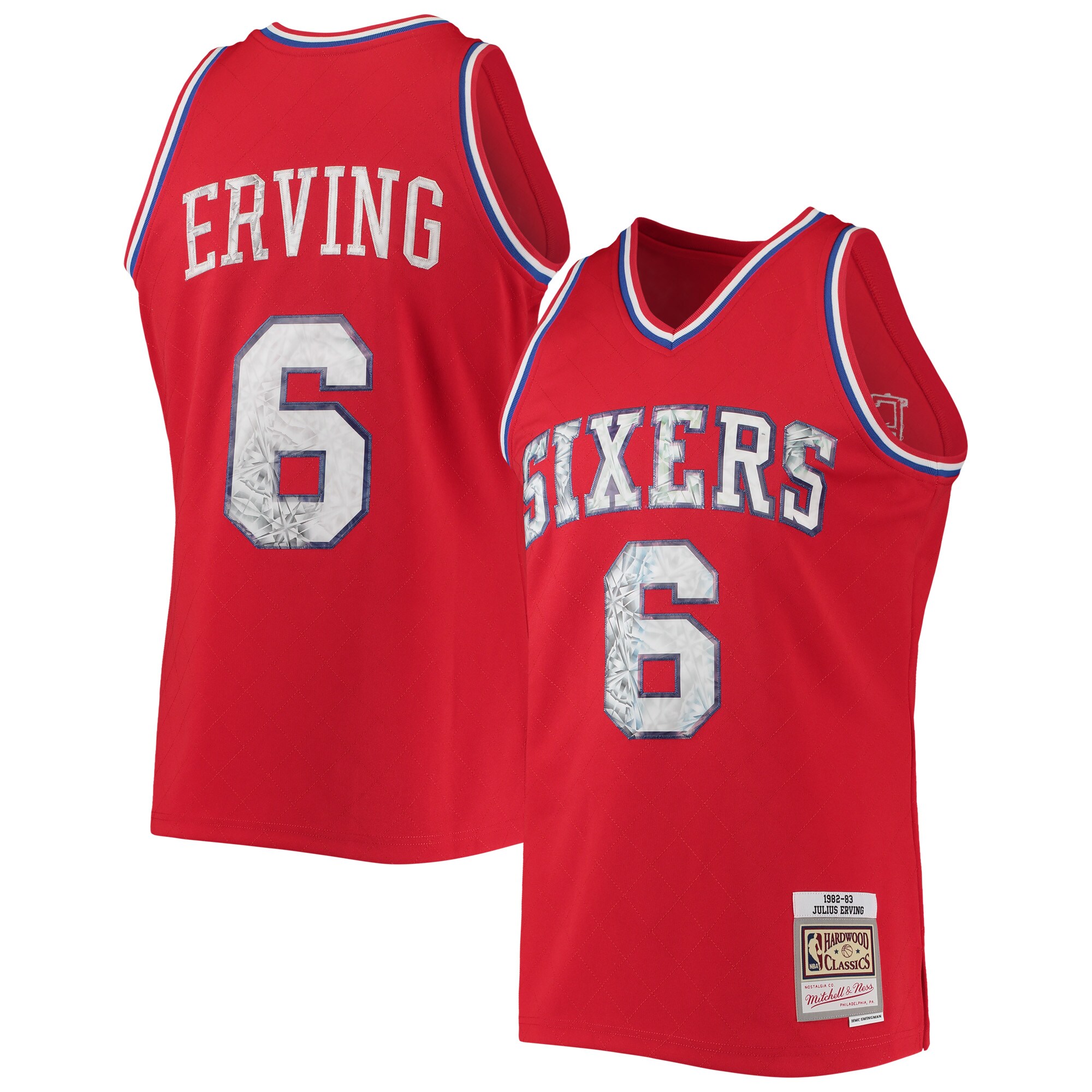Julius Erving Philadelphia 76ers Mitchell & Ness 1982\/83 Hardwood Classics NBA 75th Anniversary Diamond Swingman Jersey - Red