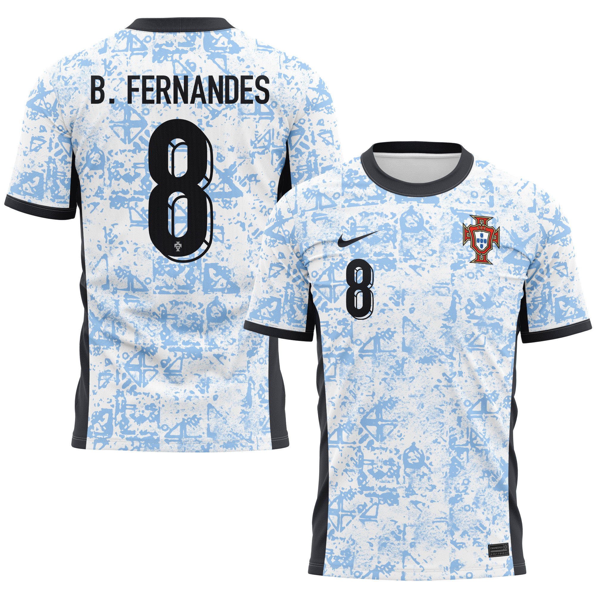 Bruno Fernandes 8 Portugal National Team 2024/25 Away Kits AOP T-shirt - Cream/Blue