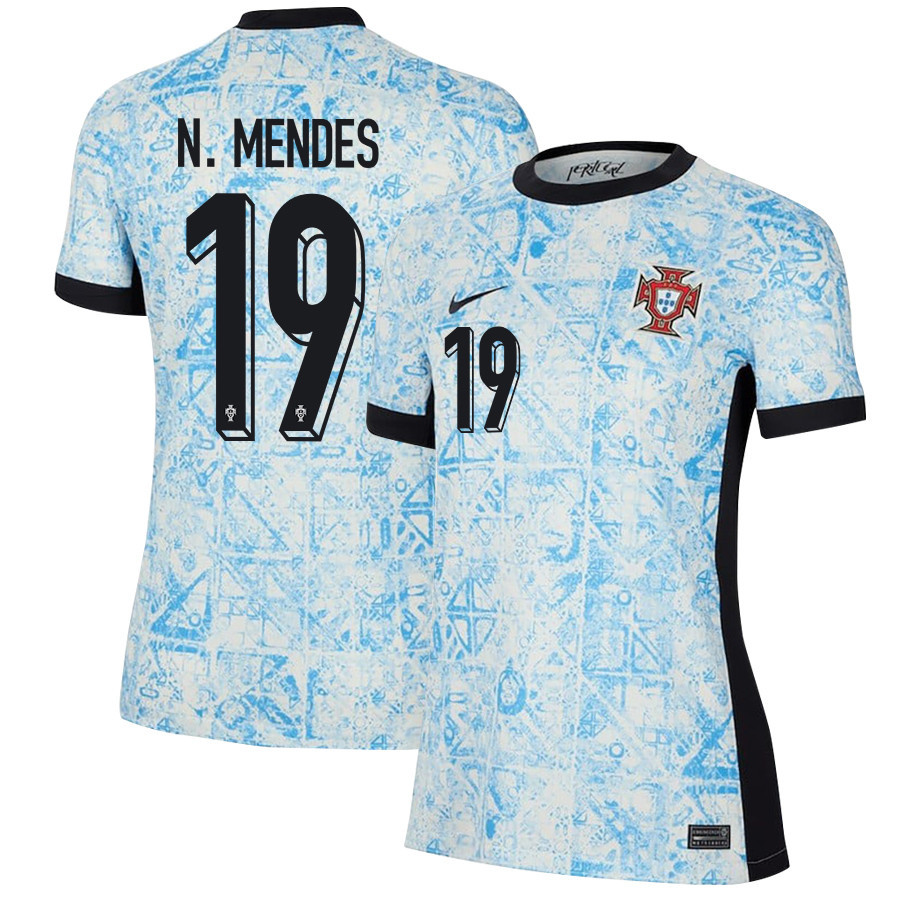 Nuno Mendes 19 Portugal National Team 2024/25 Away WOMEN Jersey - Cream/Blue