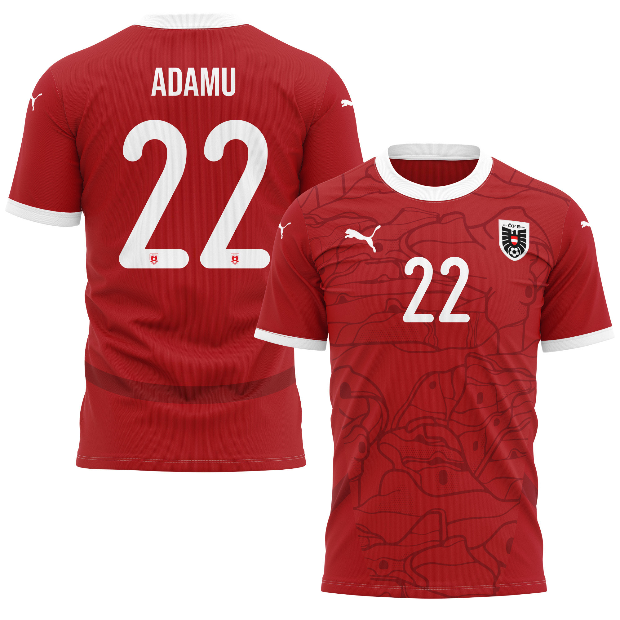 Junior Adamu 22 Austria National Team 2024/25 Home Kits AOP T-shirt - Red