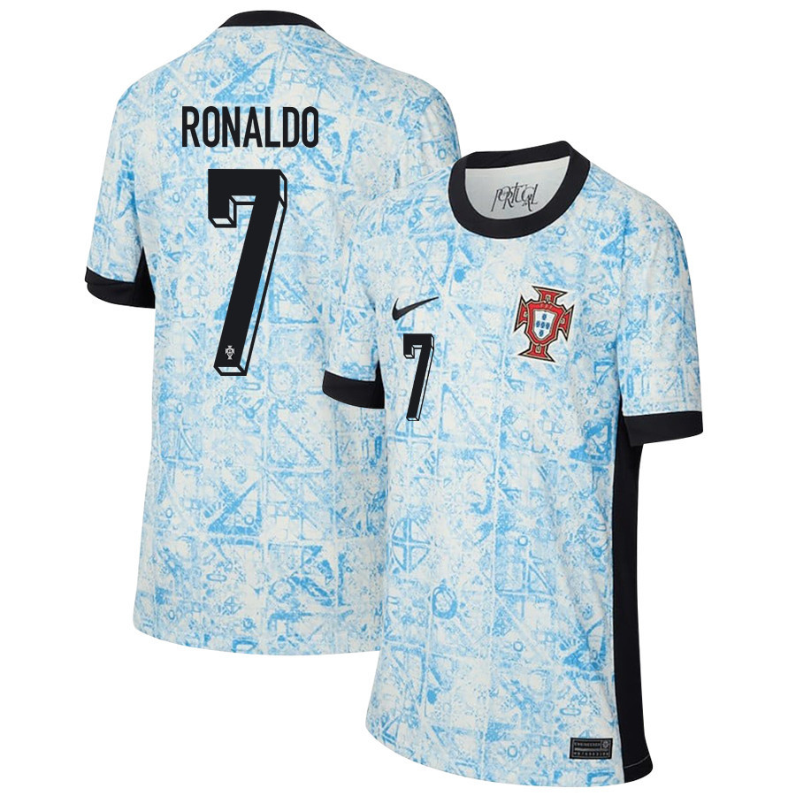 Cristiano Ronaldo 7 Portugal National Team 2024/25 Away YOUTH Jersey - Cream/Blue