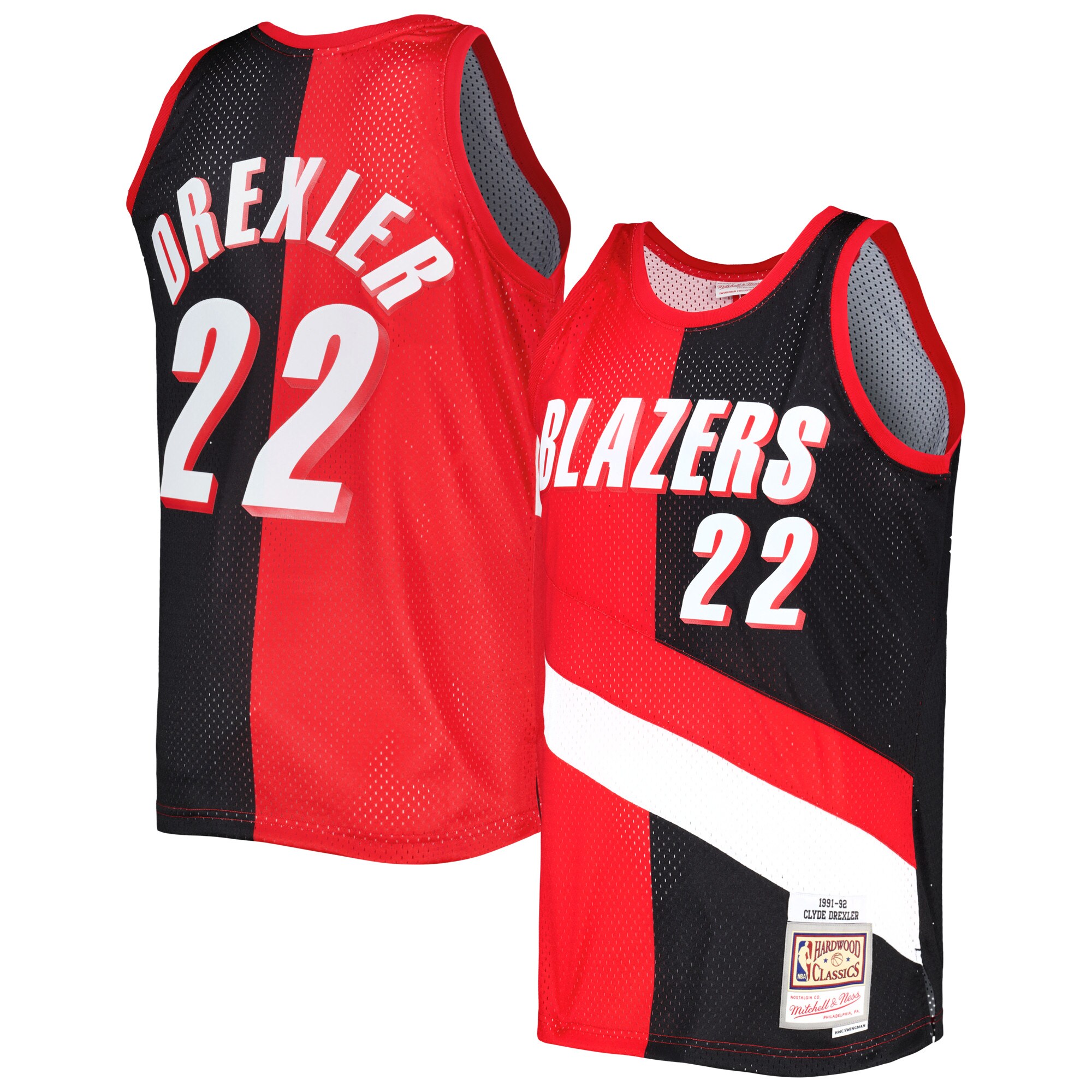 Clyde Drexler Portland Trail Blazers Mitchell & Ness Hardwood Classics 1991\/92 Split Swingman Jersey - Red\/Black