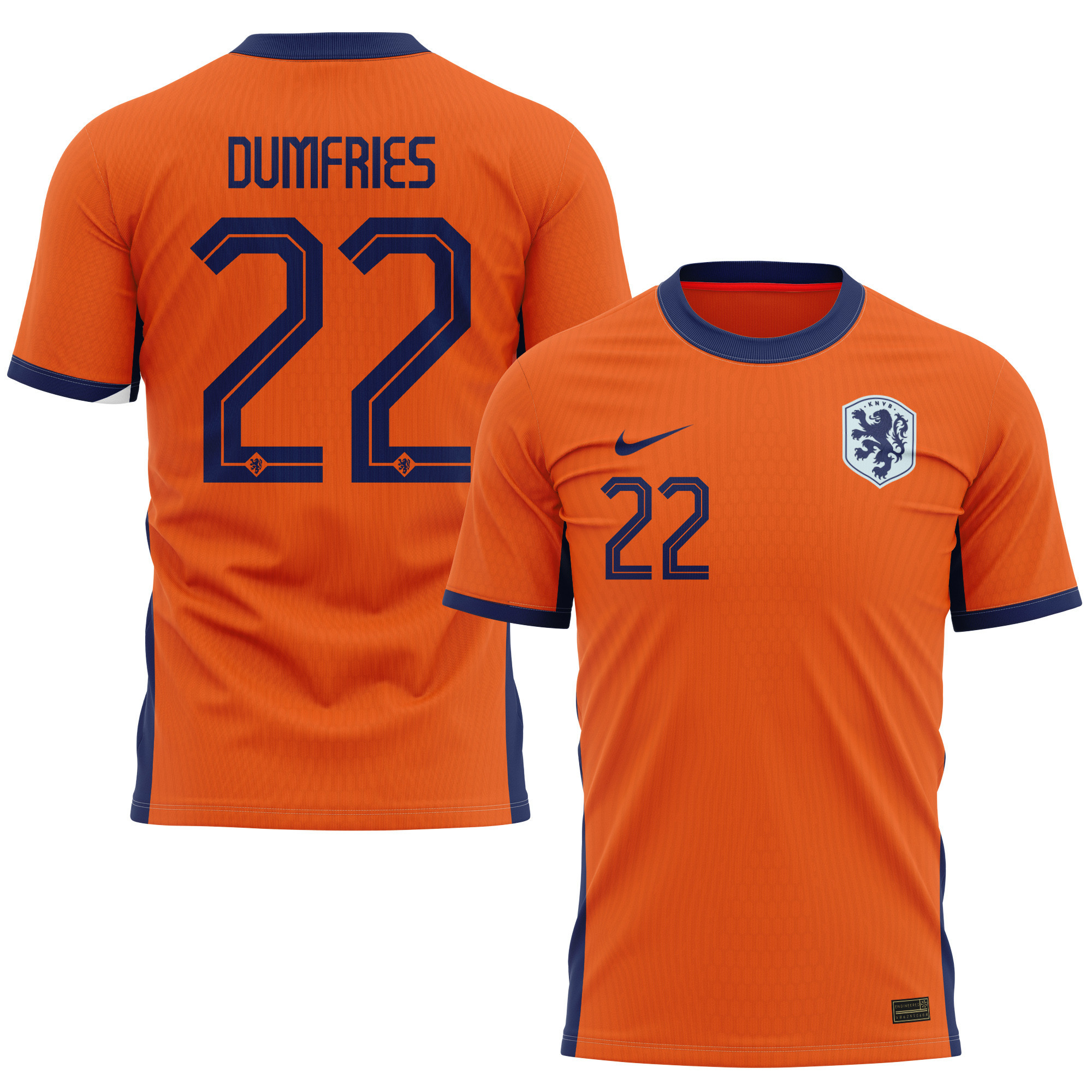 Denzel Dumfries 22 Netherlands National Team 2024 Home Kits AOP T-shirt - Orange