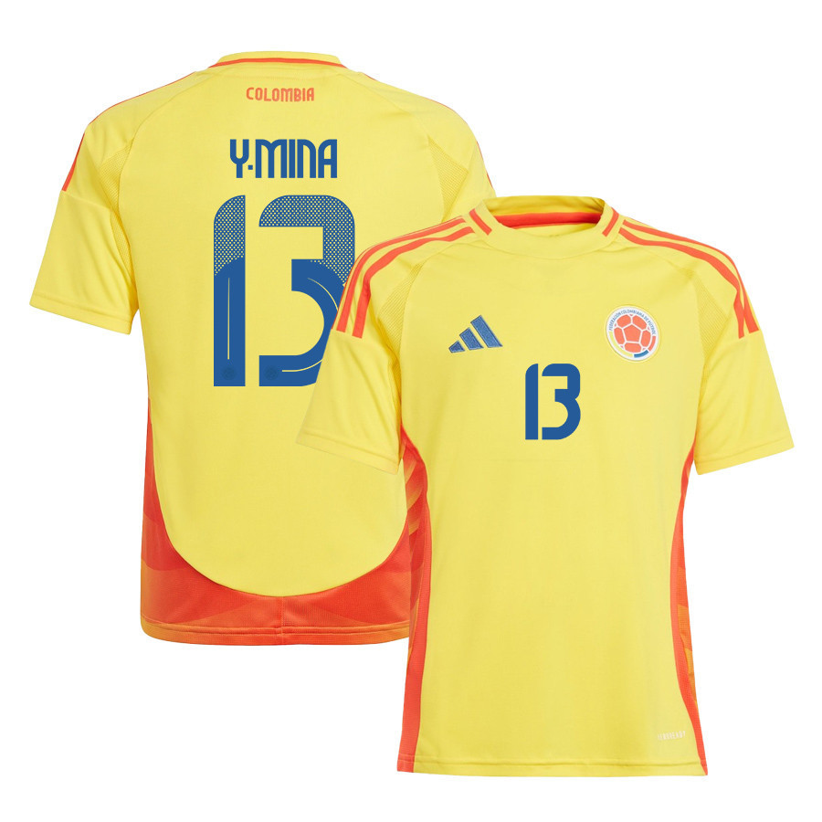 Yerry Mina 13 Colombia National Team 2024/25 Home YOUTH Jersey - Yellow