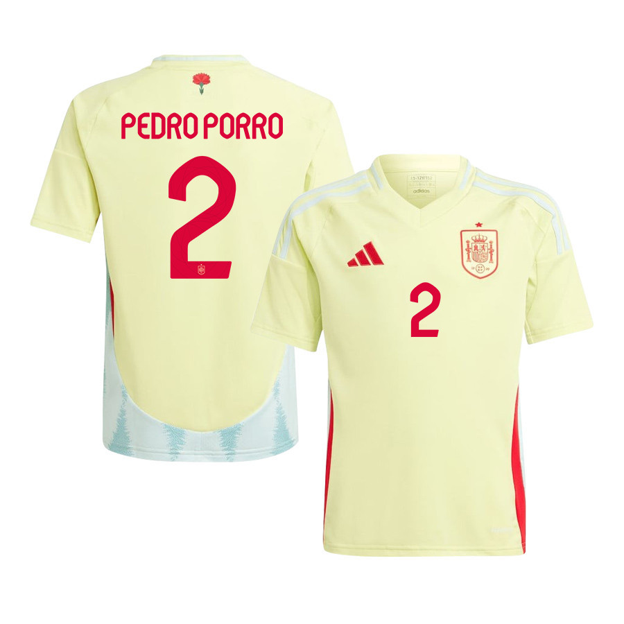Pedro Porro 2 Spain National Team 2024 Away YOUTH Jersey - Yellow