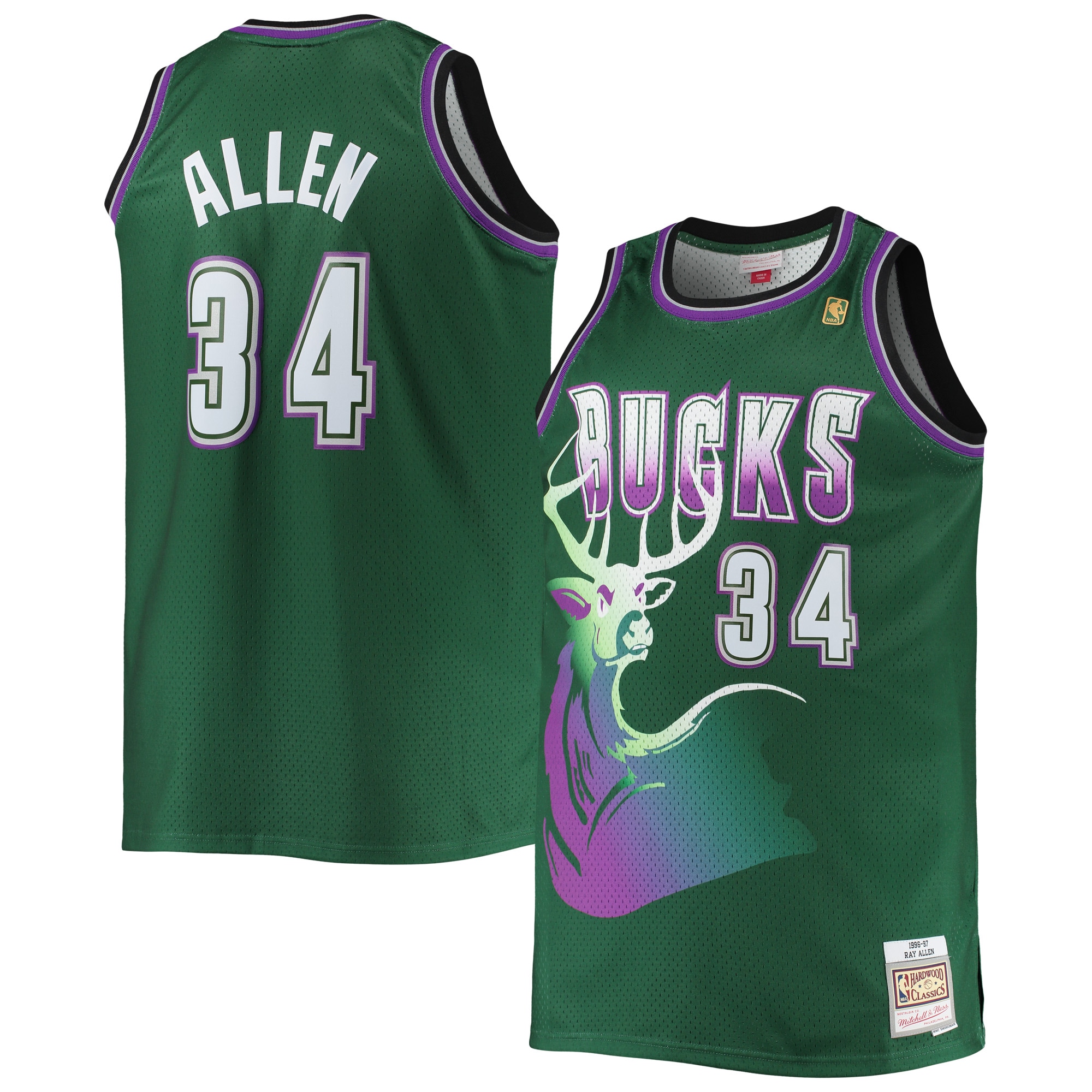 Ray Allen Milwaukee Bucks Mitchell & Ness Big & Tall 1996\/97 Hardwood Classics Swingman Jersey - Hunter Green