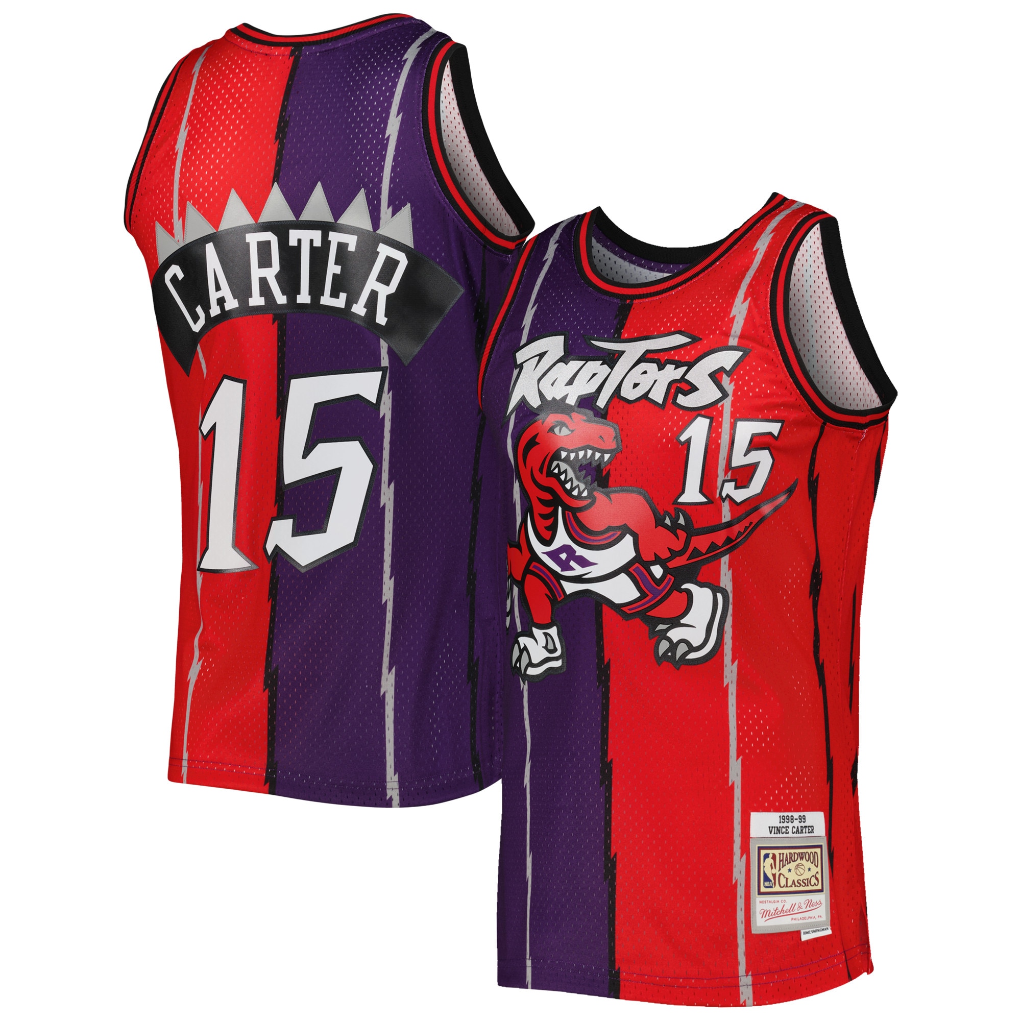 Vince Carter Toronto Raptors Mitchell & Ness Hardwood Classics 1998\/99 Split Swingman Jersey - Purple\/Red