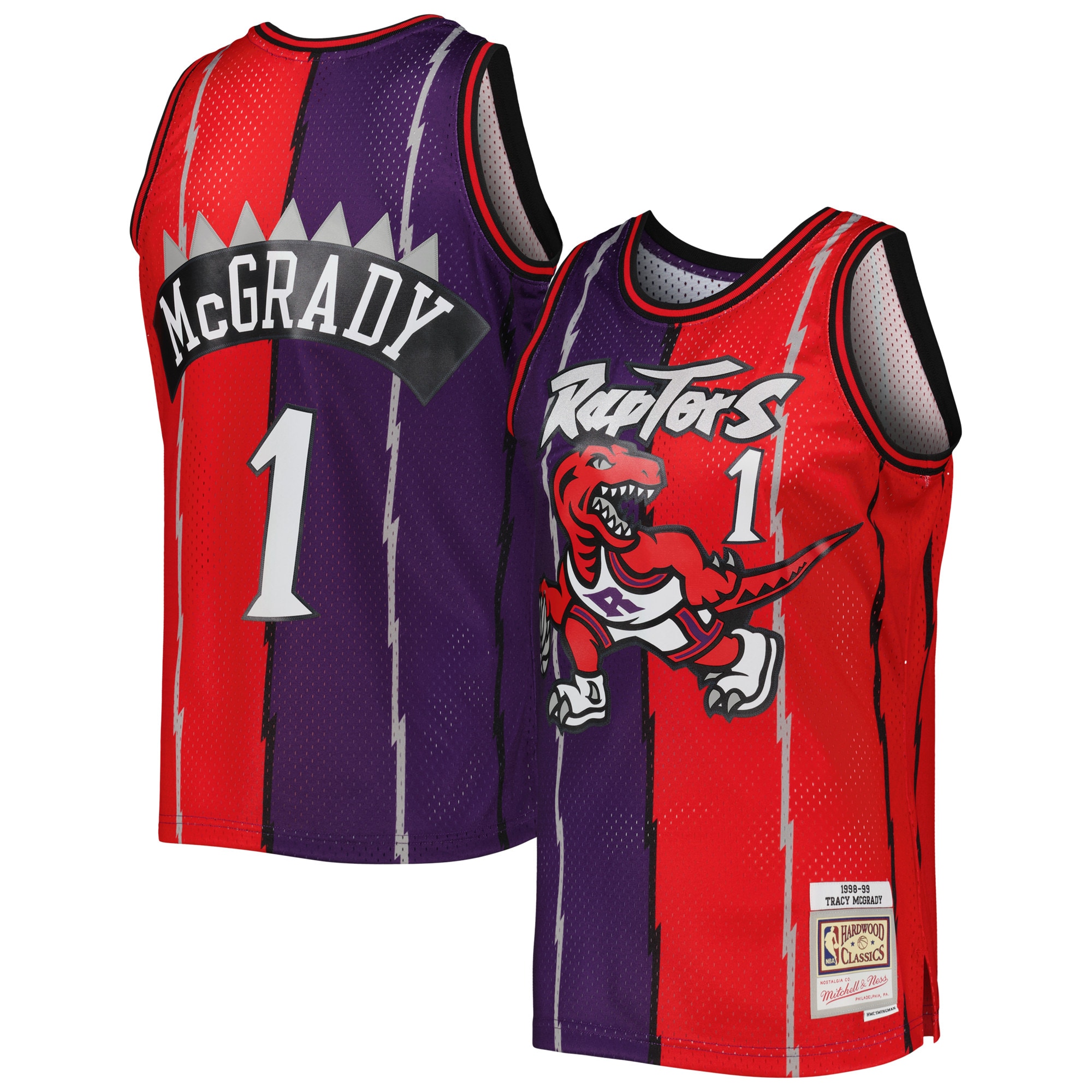 Tracy McGrady Toronto Raptors Mitchell & Ness Hardwood Classics 1998\/99 Split Swingman Jersey - Purple\/Red