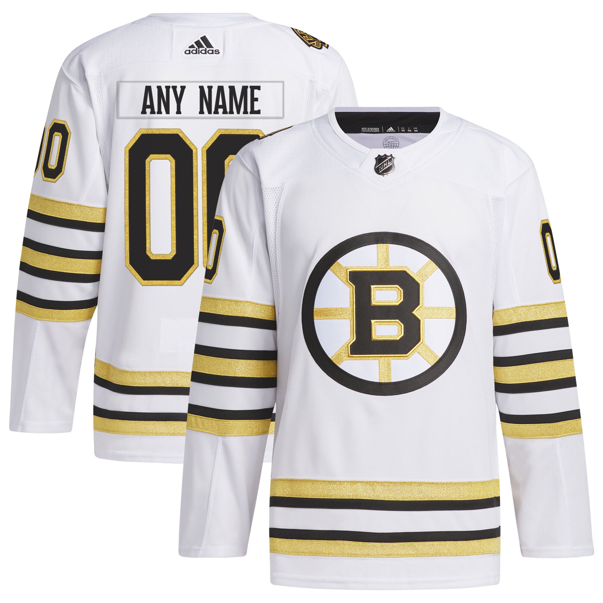 Boston Bruins adidas   100th Anniversary Primegreen Authentic Custom Jersey - White