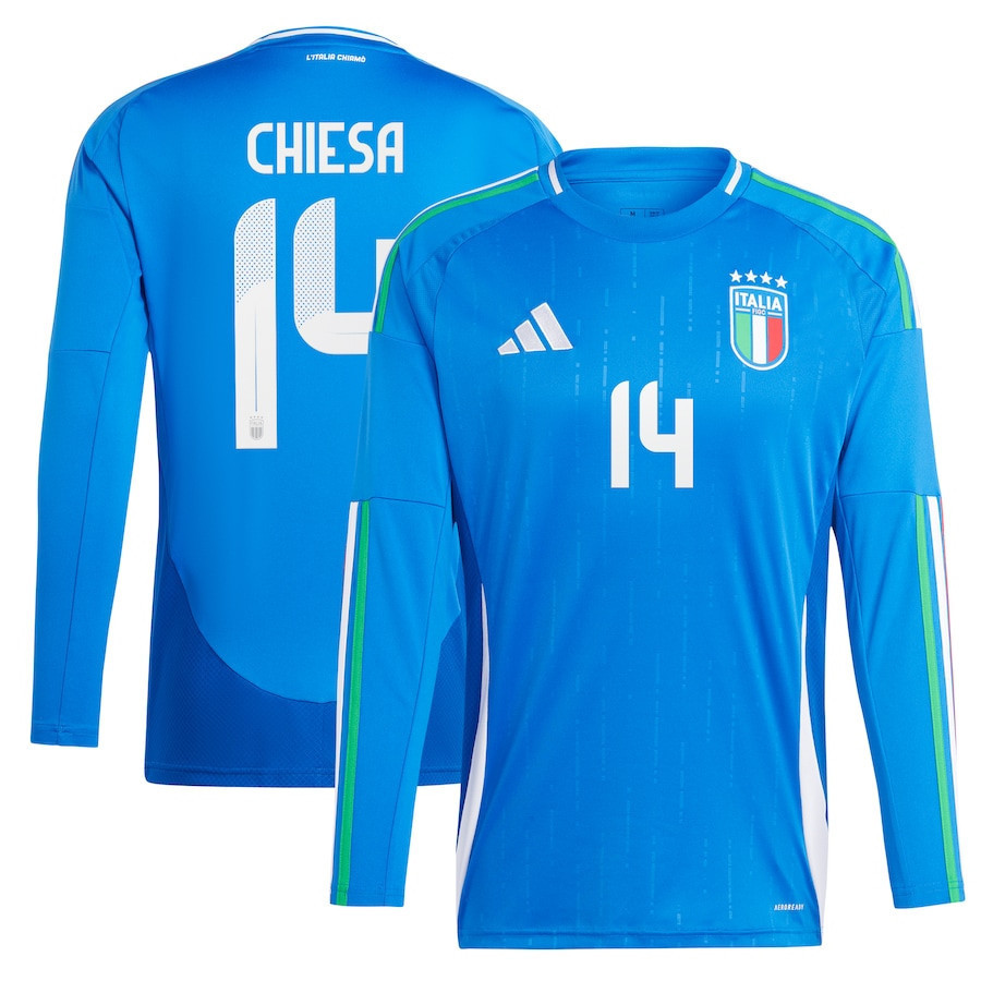 Federico Chiesa 14 Italy National Team 2024 Home Long Sleeve Men Jersey - Blue