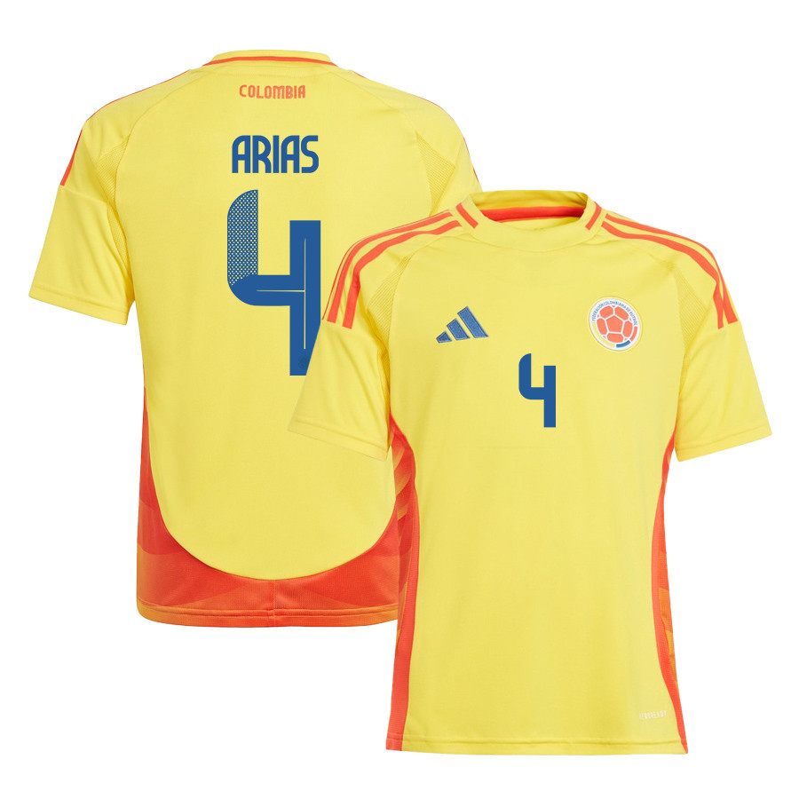 Santiago Arias 4 Colombia National Team 2024/25 Home YOUTH Jersey - Yellow