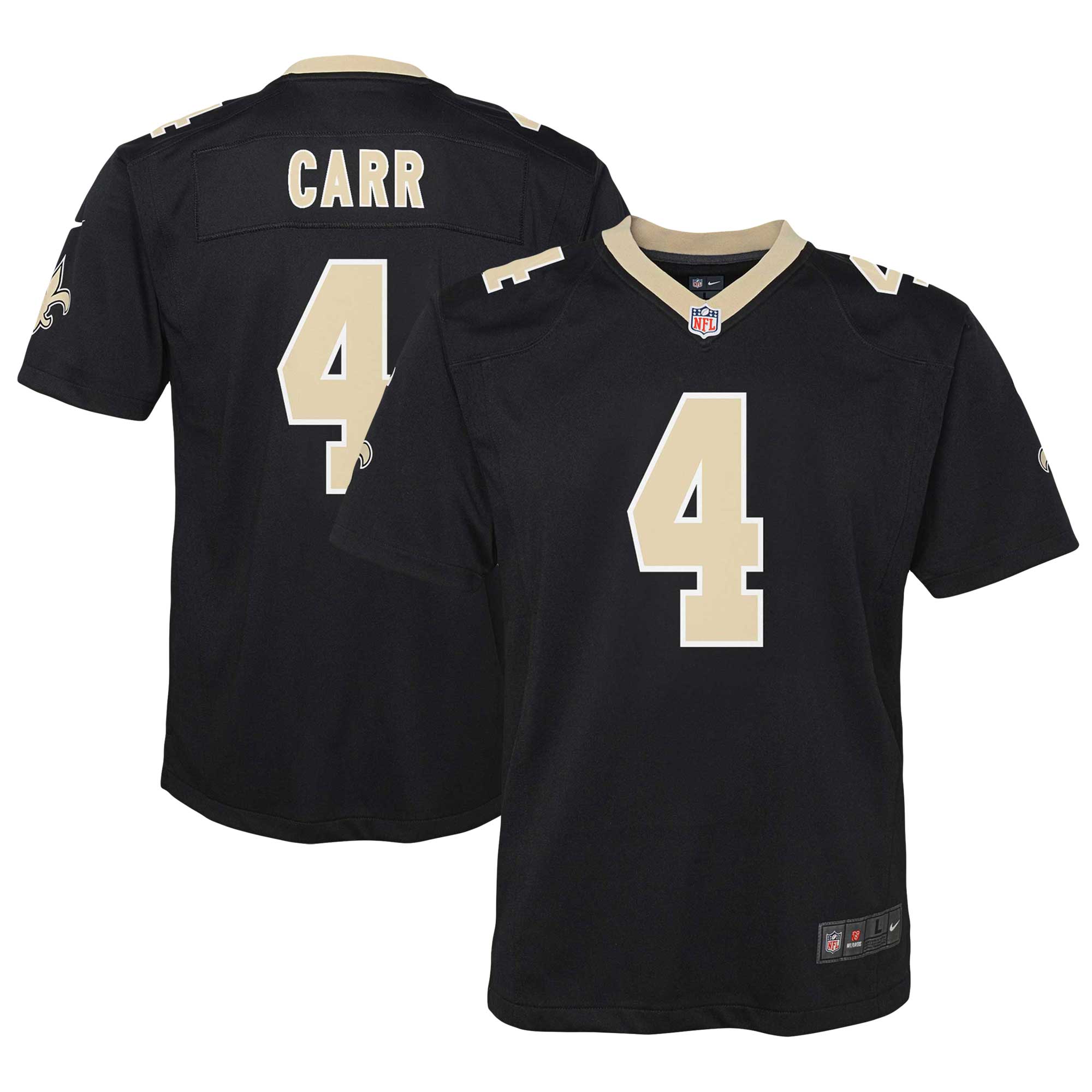 Derek Carr New Orleans Saints  Youth Game Jersey - Black