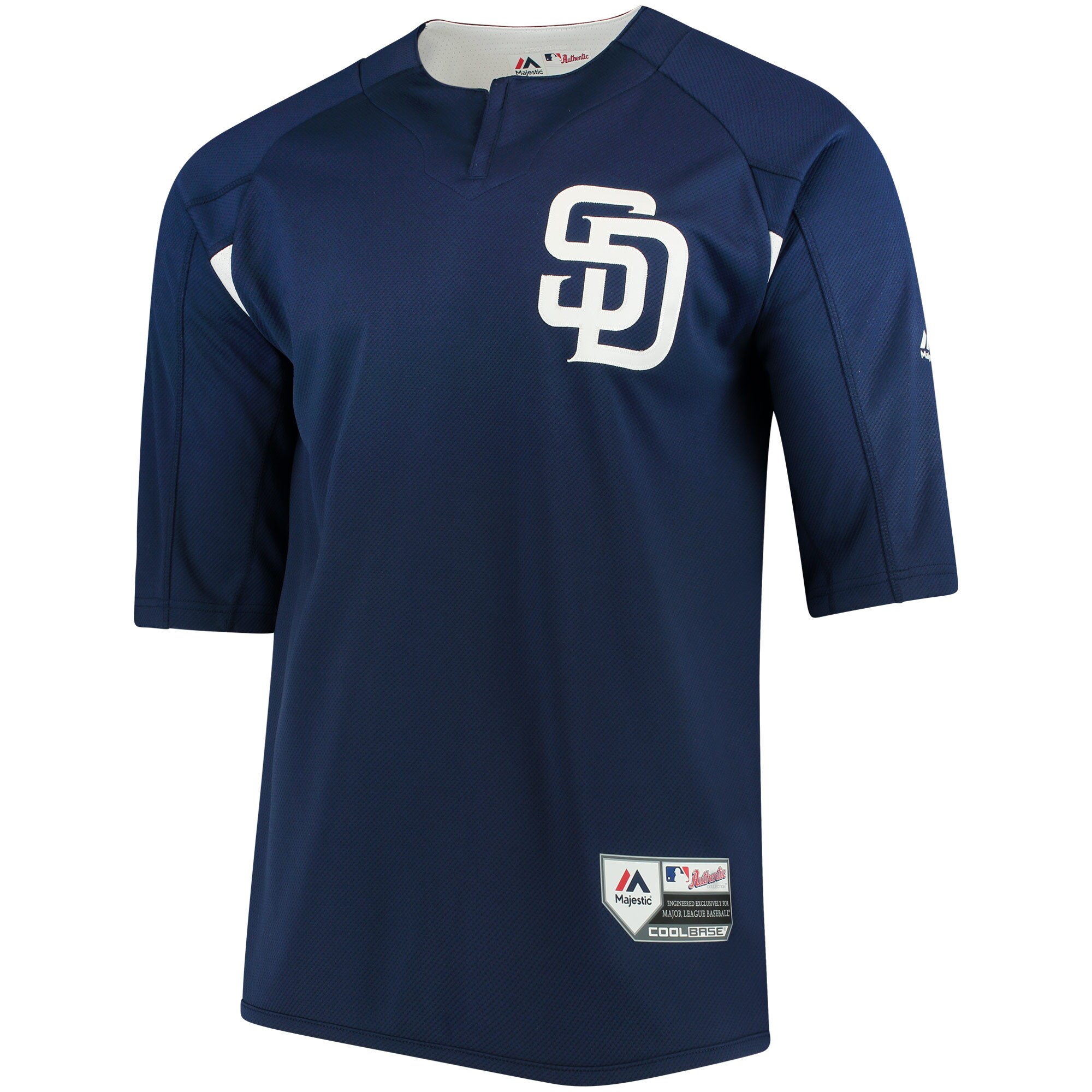 San Diego Padres Majestic Authentic Collection On-Field 3\/4-Sleeve Batting Practice Jersey - Navy\/White