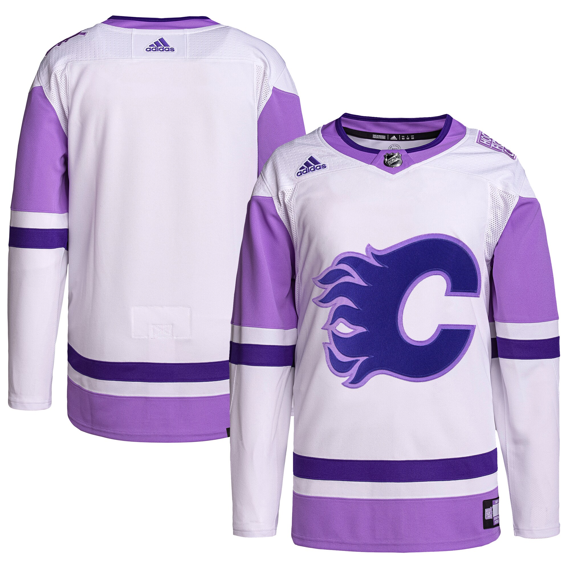 Calgary Flames adidas Hockey Fights Cancer Primegreen Authentic Blank Practice Jersey - White\/Purple
