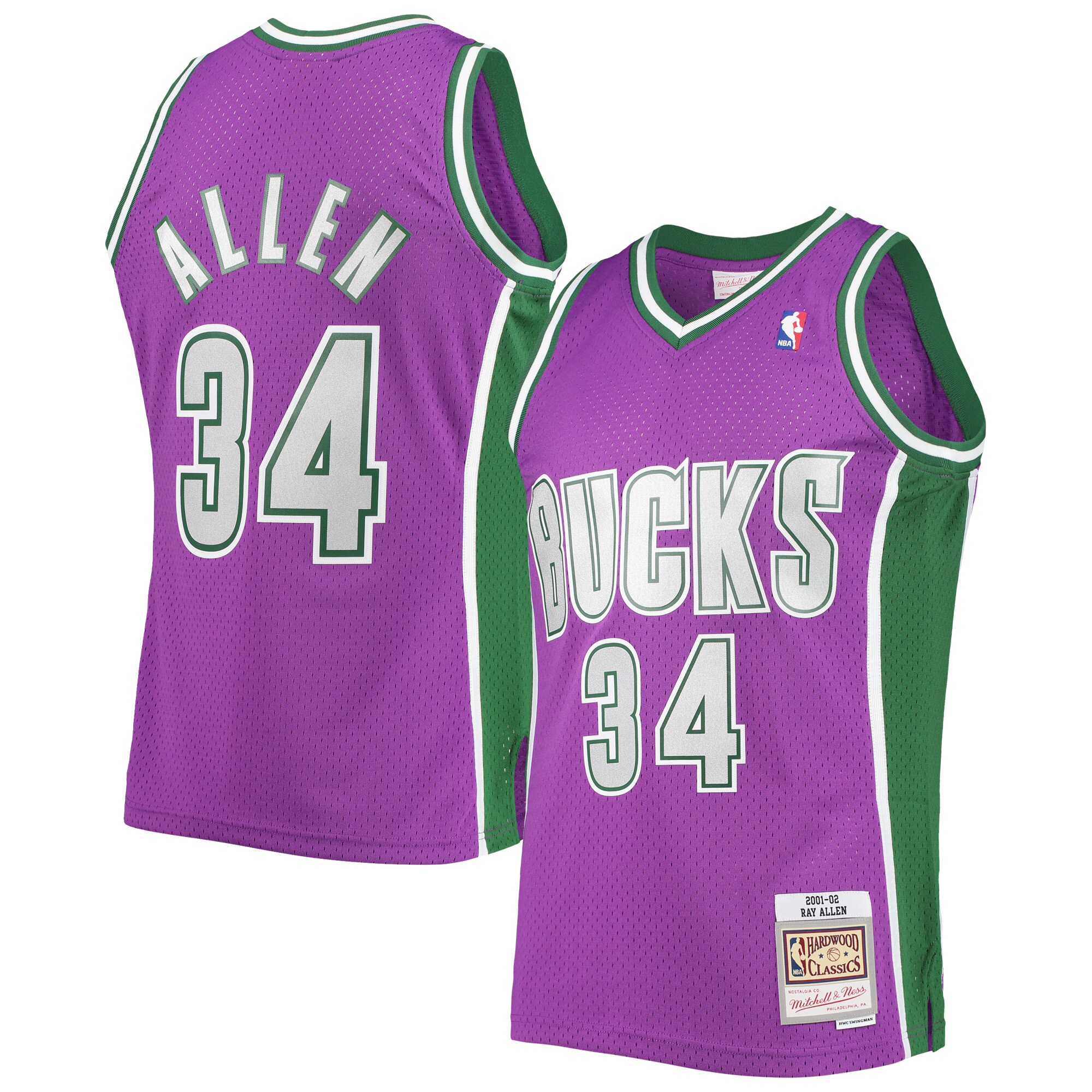 Ray Allen Milwaukee Bucks Mitchell & Ness 2001\/02 Hardwood Classics Swingman Jersey - Purple