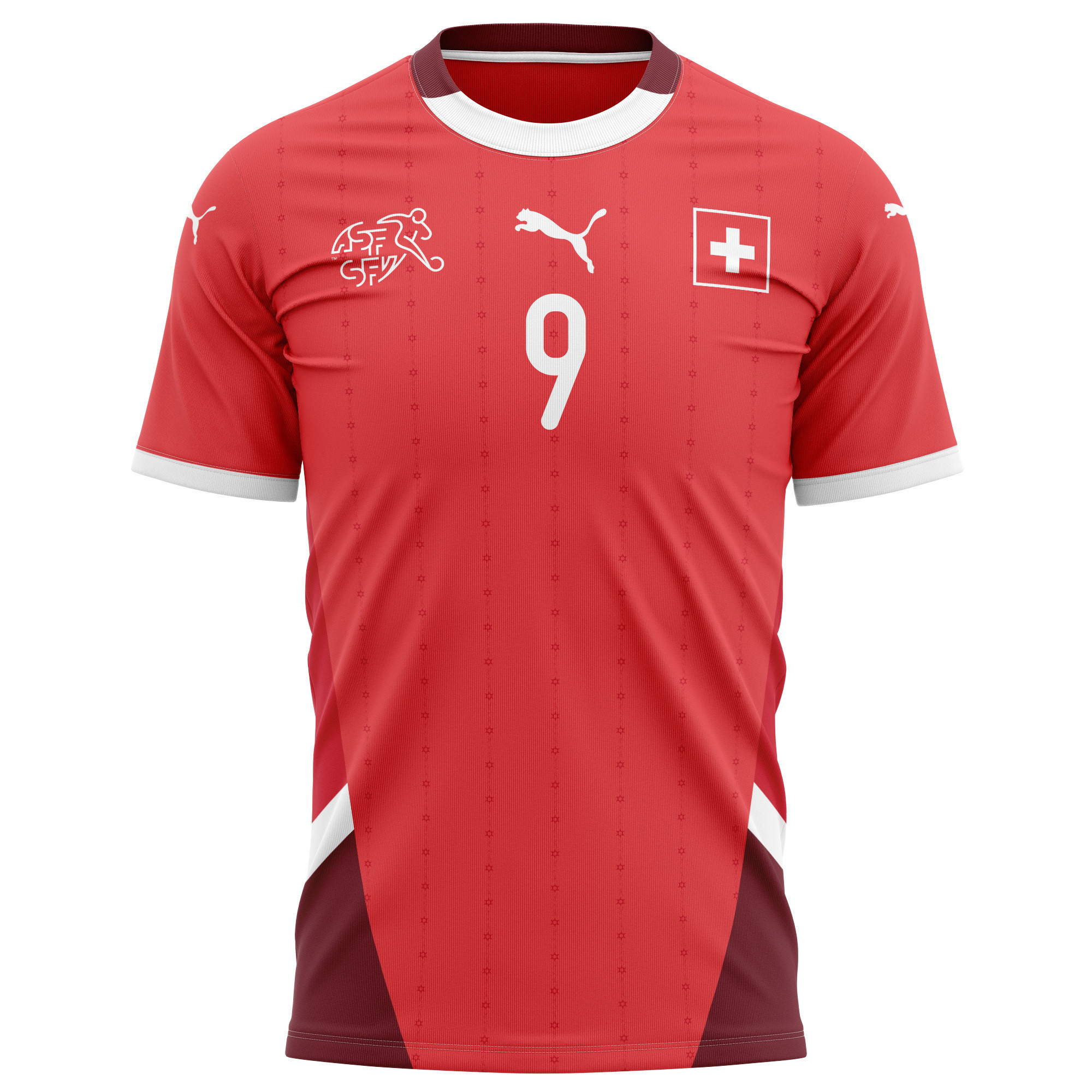Haris Seferović 9 Switzerland National Team 2024/25 Home Kits AOP T-shirt - Red