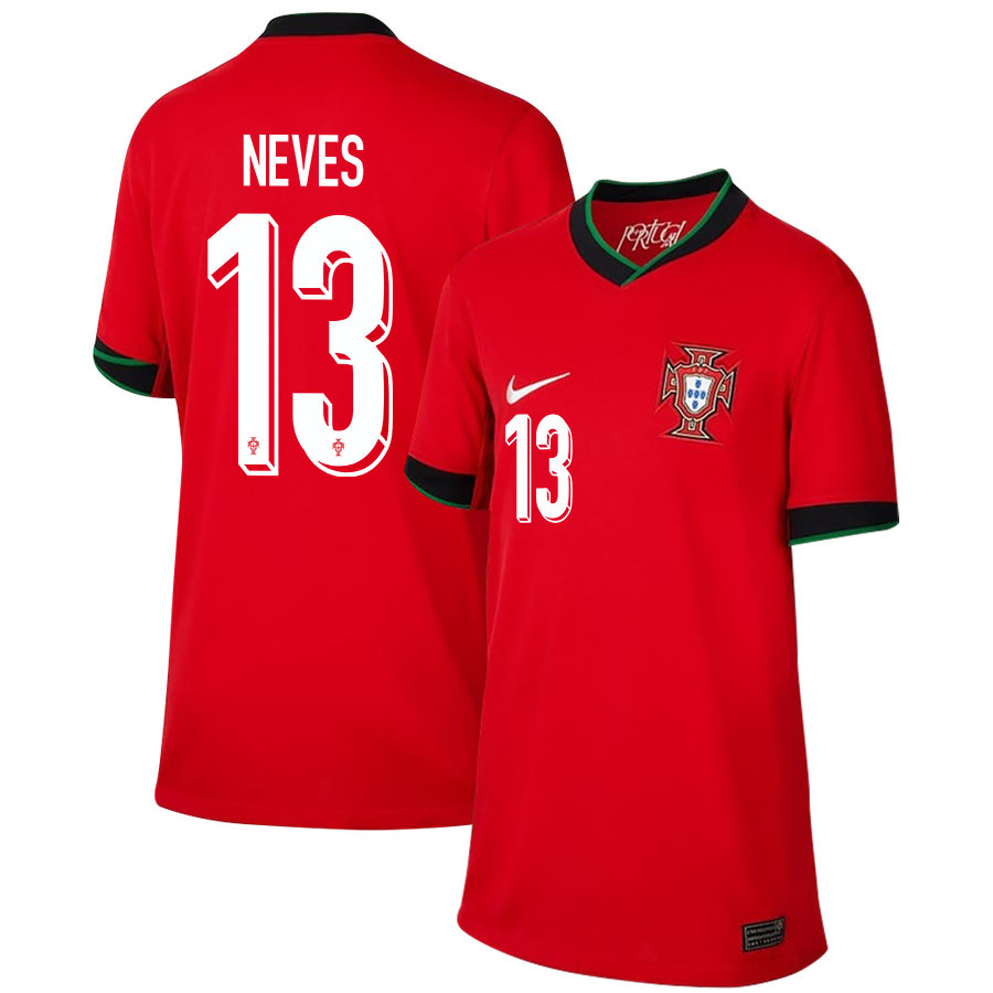 João Neves 13 Portugal National Team 2024/25 Home YOUTH Jersey - Red