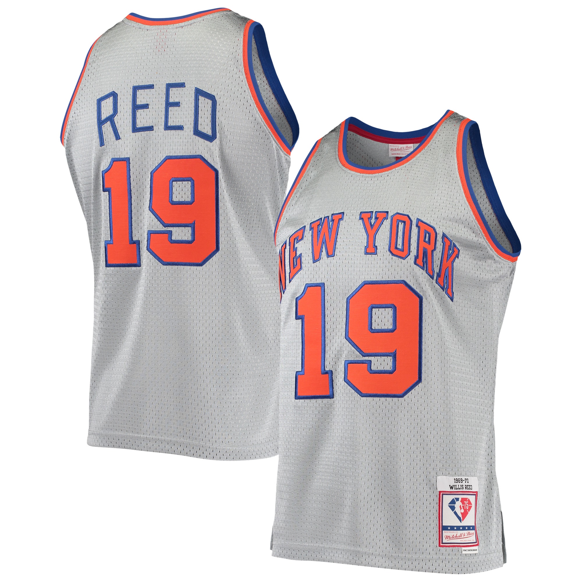Willis Reed New York Knicks Mitchell & Ness 75th Anniversary 1969\/70 Hardwood Classics Swingman Jersey - Silver
