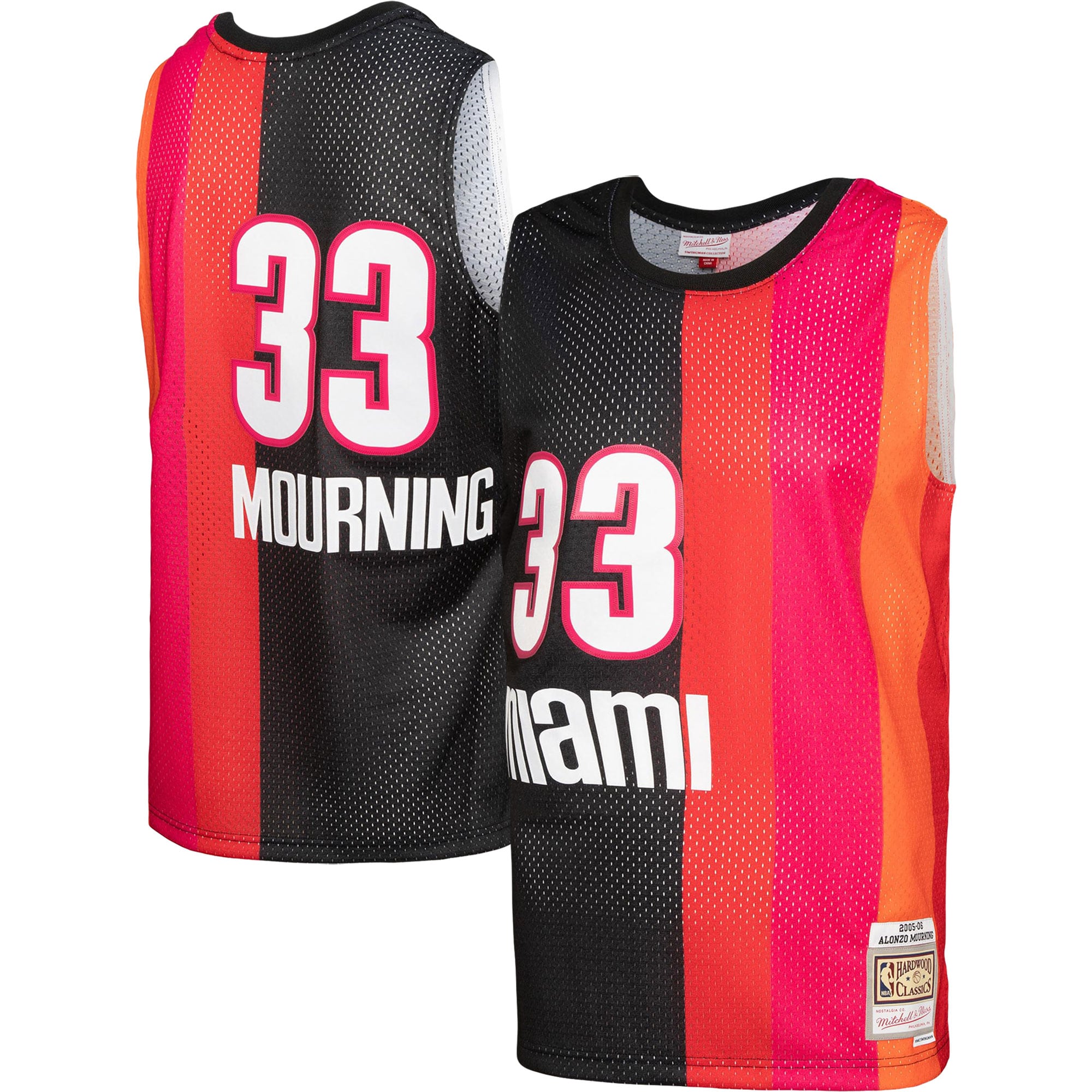 Alonzo Mourning Miami Heat Mitchell & Ness Hardwood Classics 2005\/06 Split Swingman Jersey - Black\/Red