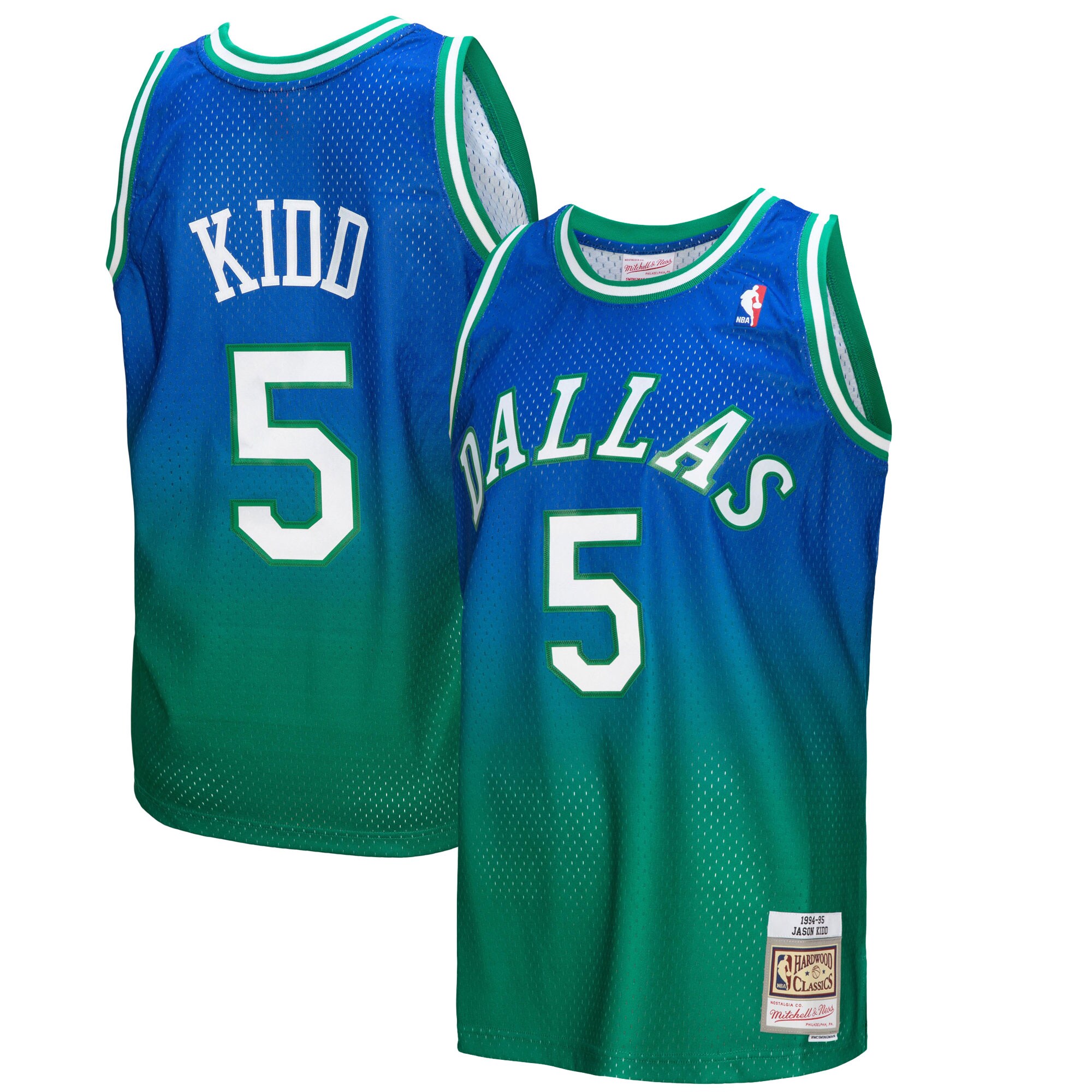 Jason Kidd Dallas Mavericks Mitchell & Ness 1994\/95 Hardwood Classics Fadeaway Swingman Player Jersey - Green\/Navy