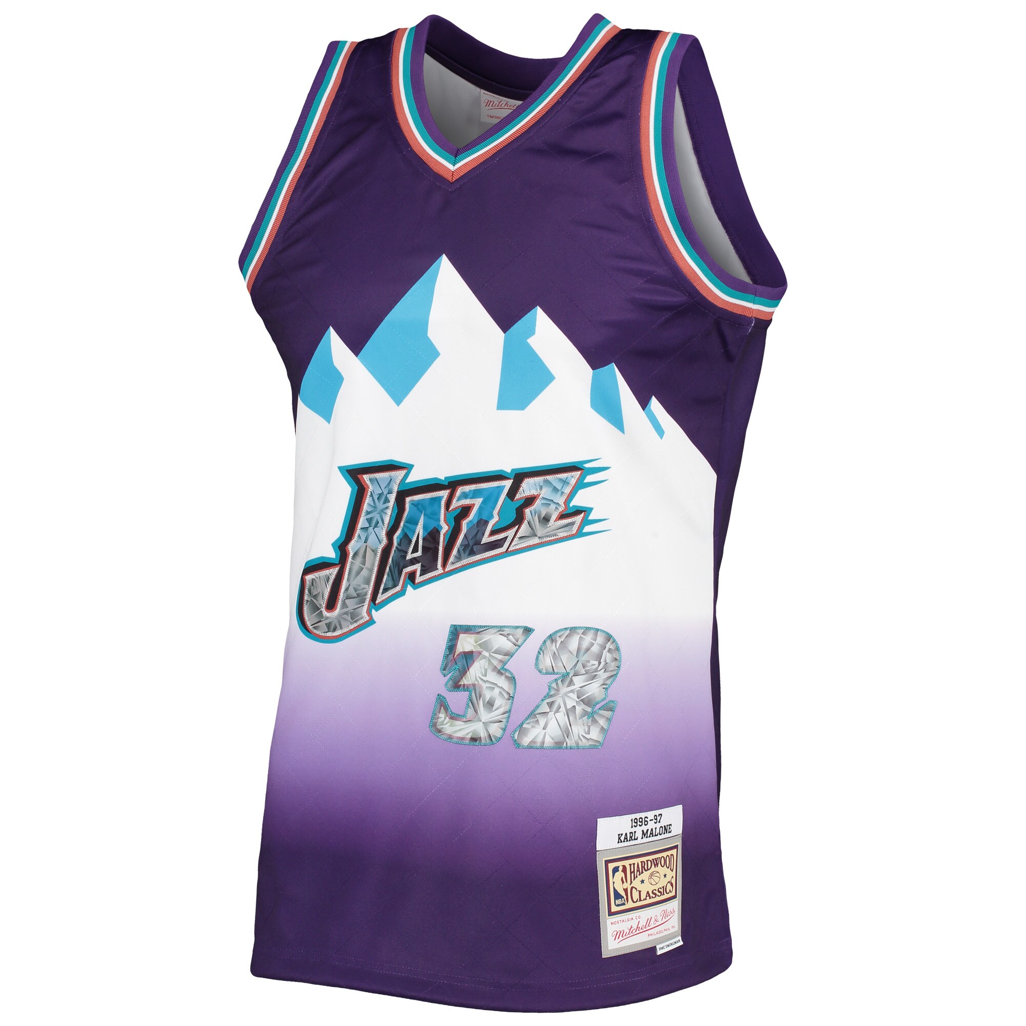 Karl Malone Utah Jazz Mitchell & Ness 1996\/97 Hardwood Classics NBA 75th Anniversary Diamond Swingman Jersey - Purple