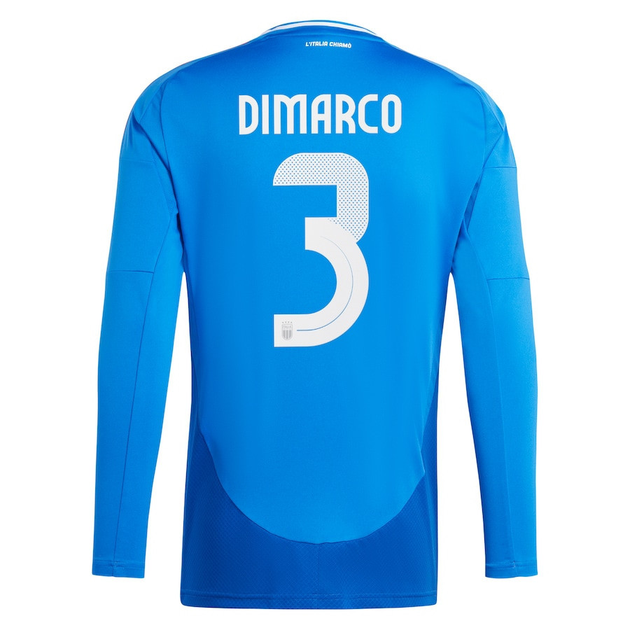 Federico Dimarco 3 Italy National Team 2024 Home Long Sleeve Men Jersey - Blue