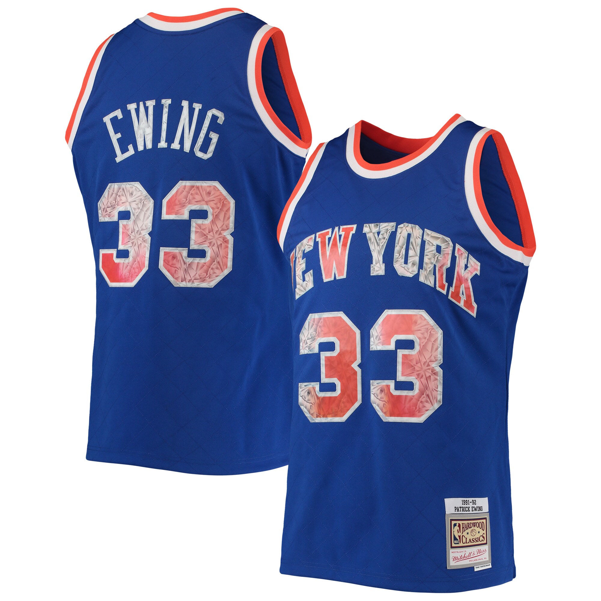 Patrick Ewing New York Knicks Mitchell & Ness 1991\/92 Hardwood Classics NBA 75th Anniversary Diamond Swingman Jersey - Blue